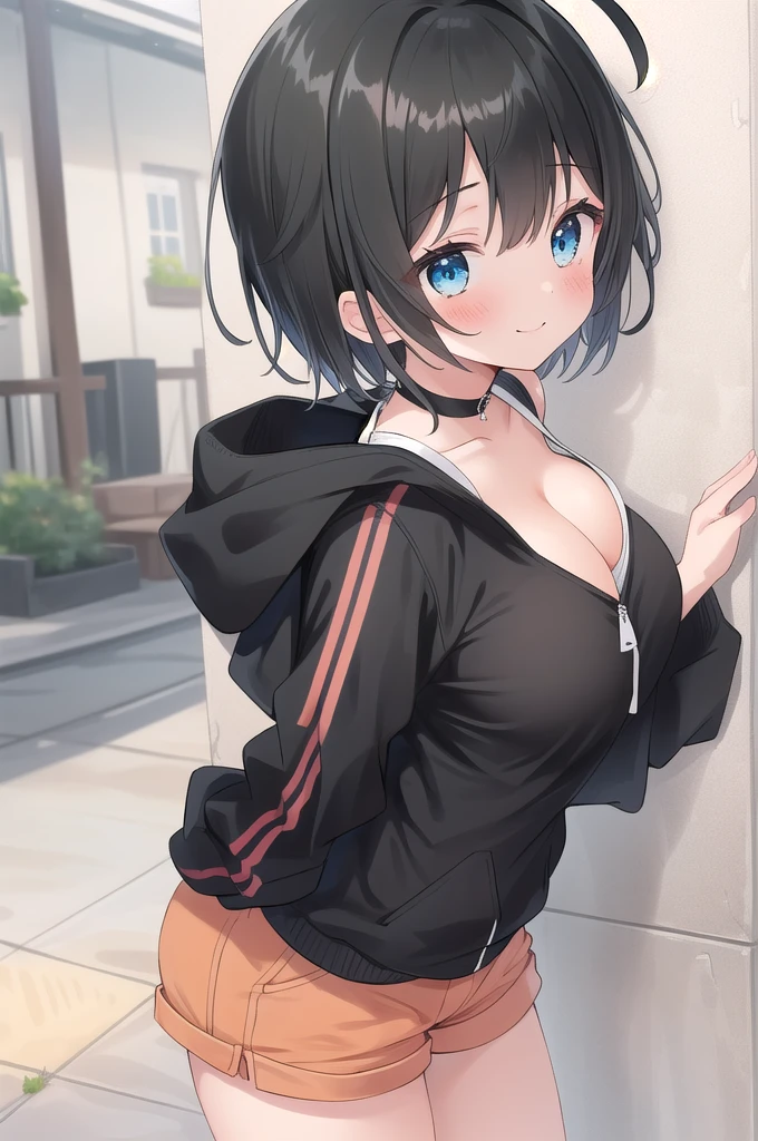 crop top, Oppai, 1 fille dans, Seulement, Seulement Focus, Tir de cow-boy, portrait, oversize hoodie, sweat à capuche, cheveux brun, ((yeux roses)), Ultra detailed eyes, emploi, (Peau noire caramel:1.1), best quality, Ultra-detailed, fond blanc, fond simple，culotte blanche、