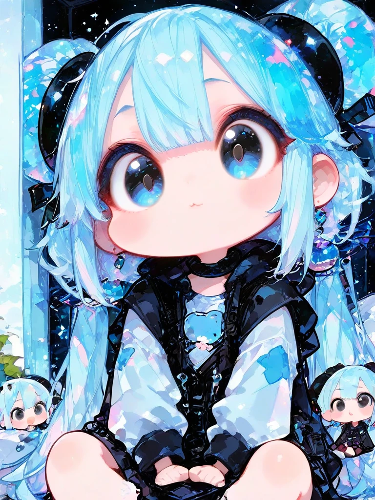 1 girl, chibi style, petite cartoon,big  eyes