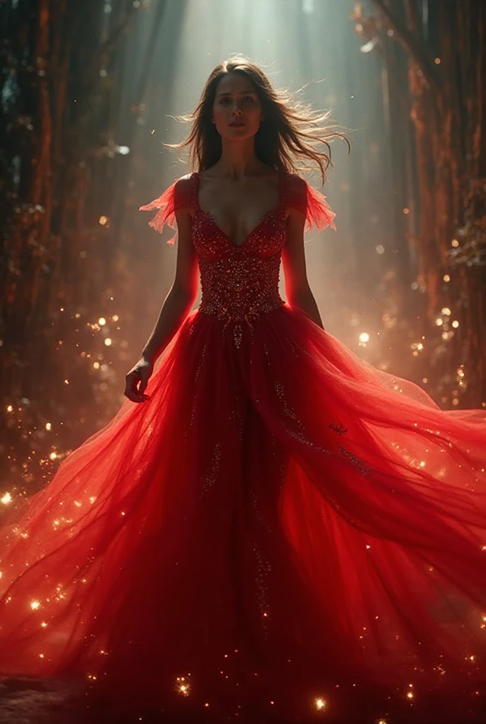 1 girl, sorceress, full body shot, Seeing through the gown, fiery hair, fire wizard