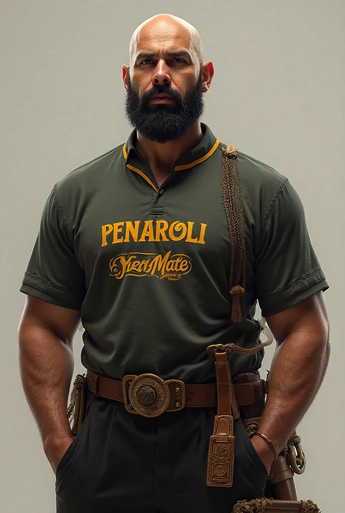 mixed race man, stark, hairy and bearded man posing wearing  printed with a black and white flag with a double-headed eagle and a crown, holy roman empire, prussia, Austria, austro - hungarian, of the Duchy of Lithuania, imperial russia, [ digitl art, German, Biedermeier, Napoleonic, vienna secesion style, Ottoman Empire, Germany, Royal insignia in the background, imperial military. written in capital letters “GUAJIRO” in large letters on the elastic of the .