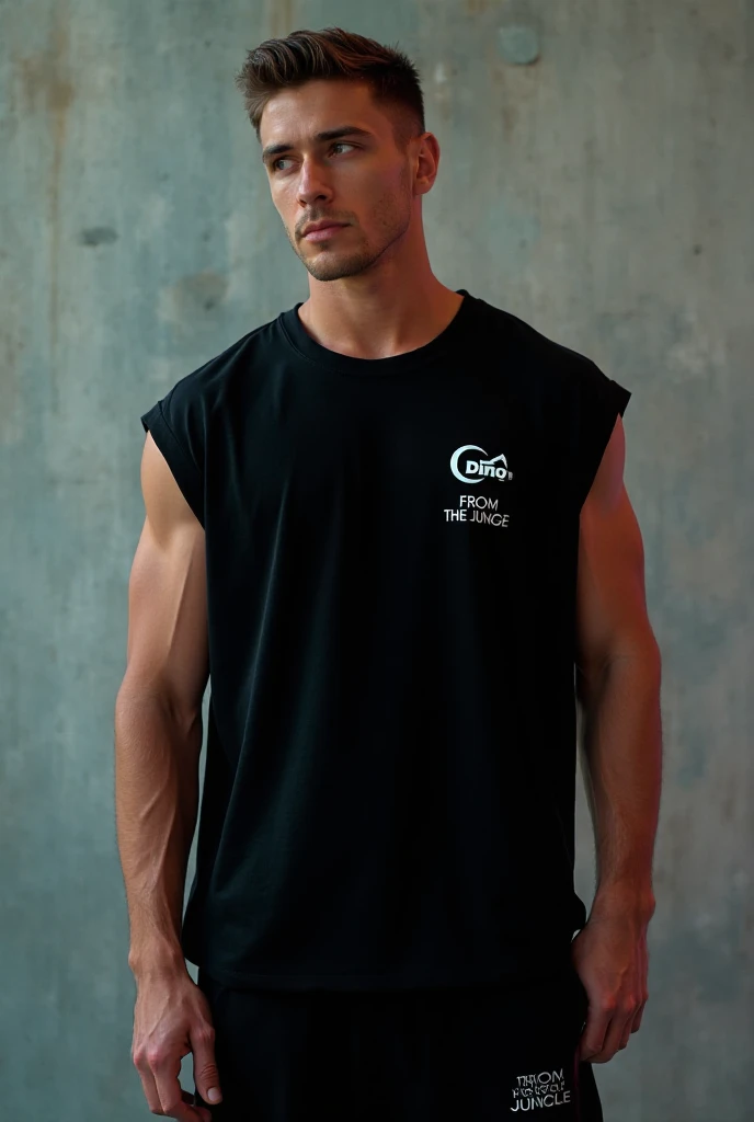 Young white man streetwear, 18 years old, mohawk haircut, black hair, intense green eyes fixed, intense gaze, affiliated features, no facial hair, height 1.90, weight 96 kg, muscular build, broad shoulders, V-shaped body, full body focus, completely hairless,