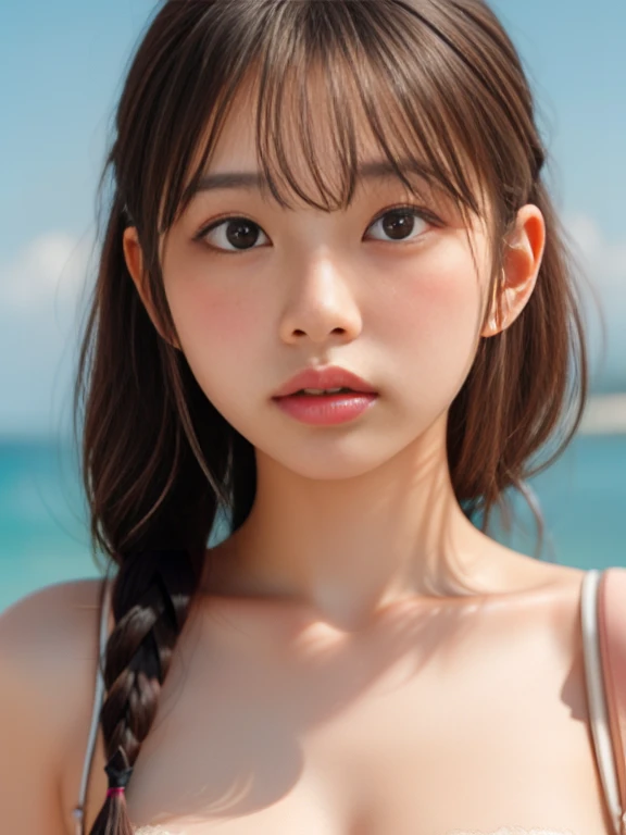Highest quality、 Very detailedな、High resolution、8k wallpaper、Perfect dynamic composition,、Beautiful Eyes、Completely naked、Natural color lip、((sexy shot looking at camera))、(Highest quality: 1.3), (masterpiece: 1.3), (Very detailed: 1.3)、((Japanese Idols))、very cute、bangs、ponytail、10 years old、((Small :1.3))、Ocean、Sandy Beach、Squint your eyes and laugh、Shut your mouth.、