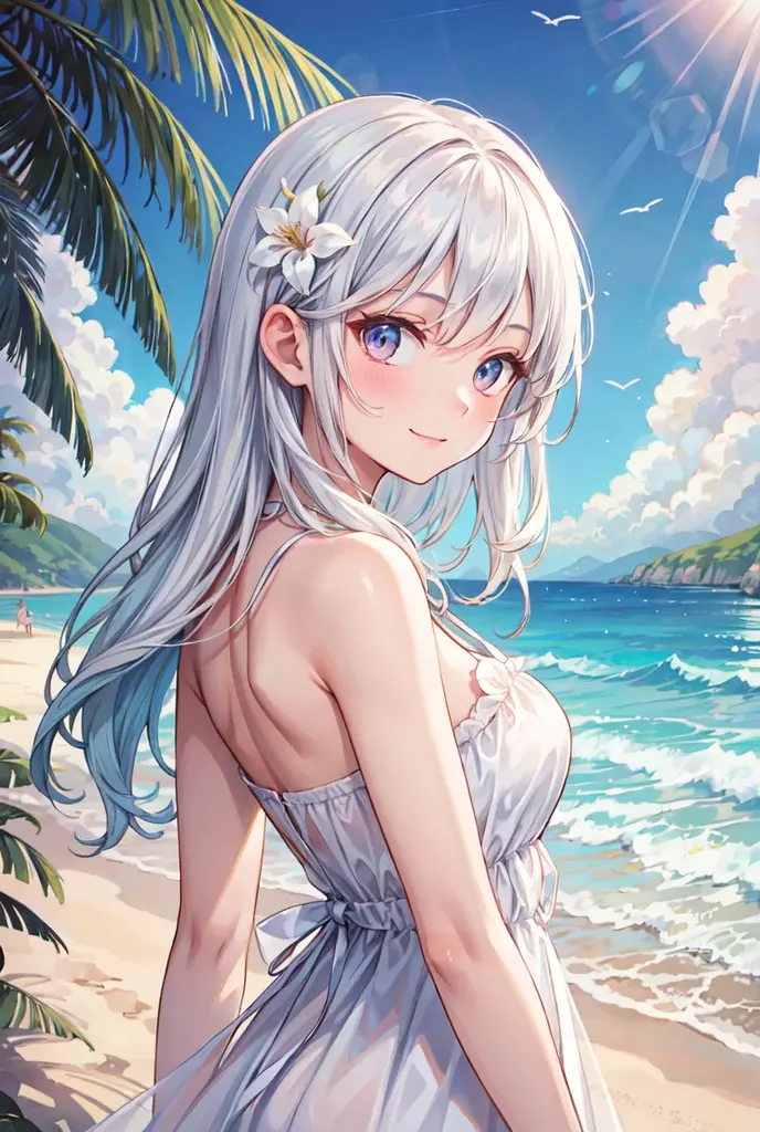 1 girl, serene expression, mesmerizing eyes, straight long hair, flowing dress, poised posture, porcelain skin, subtle blush, crystal pendant BREAK golden hour, (rim lighting):1.2, warm tones, sun flare, soft shadows, vibrant colors, painterly effect, dreamy atmosphere BREAK scenic lake, distant mountains, willow tree, calm water, reflection, sunlit clouds, peaceful ambiance, idyllic sunset, ultra detailed, official art, unity 8k wallpaper , zentangle, mandala,kagamigawa chloe, swimsuit, lying, light smile,