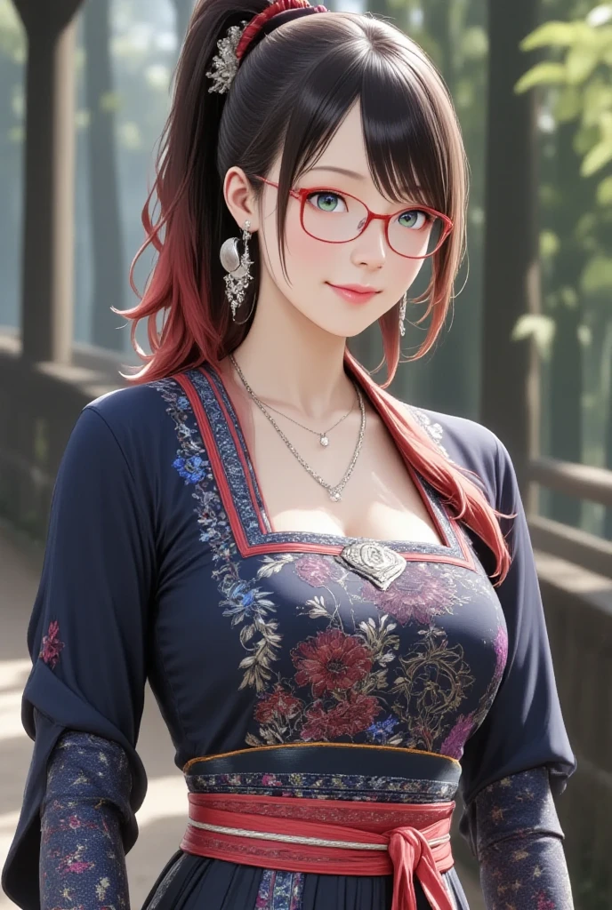 Dramatic lighting, deep shadows, natural colours, portrait, young asian girl wearing qipao dress, dragon ornate, braided red hair, wet skin, sweaty skin, dribbles of sweat on face, dimple, detailed blue eyes, glasses, smiling, laughing mouth wide open, slim fit body, big boobs, expose thigh, cheers out,  face, morning