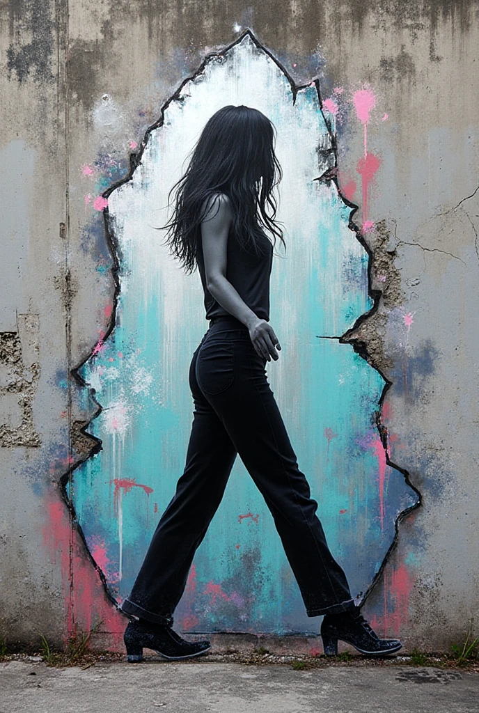 nude, nsfw, drawing, art, Vernee Watson-Johnson mixed with Tiffany Lynn Rowe mixed with Lisa Sheridan, woman, brown haired, braided hair, Goth, Farmer, sexy business suit, medium slate blue, patina, Eyelet, movie still, Crime Genre, sad, drunk, <lora:Banksy Style:1.0>, wall painting by banksy, spray paint, indifferent, spinning ,, eyes looking up, arms spread,, rear view, lotion ,