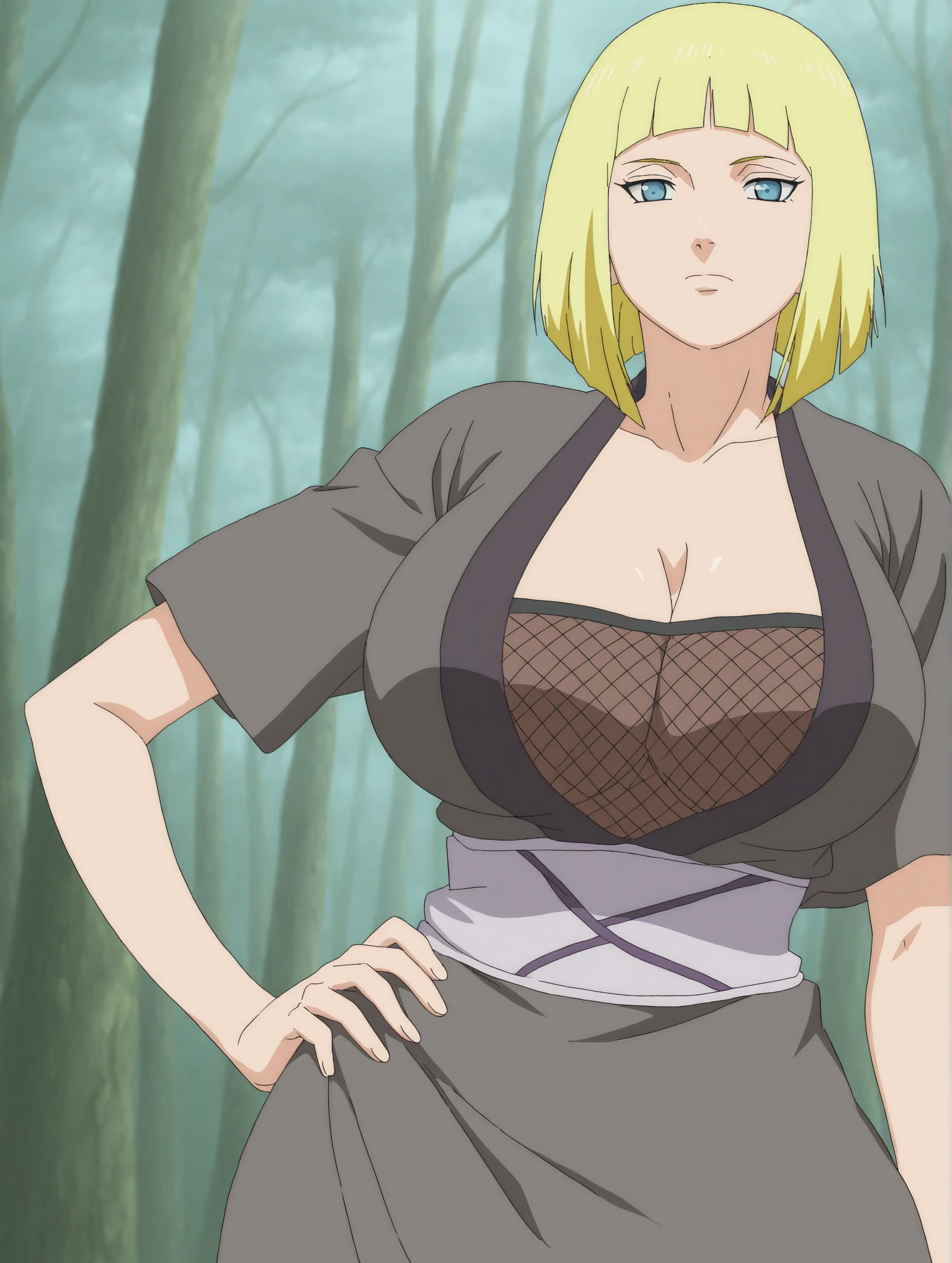 alone focus, alone, close, View your audience, (Lips parted:1.2), (sunlight, bright, sunlight:1.2),((Tsunade)), 1 person,((Tsunade milf physique)),(Forehead mark ), Long Hair, blonde,  eye,Hair Clip, eye, smile, from the front,Huge breasts,Thick thighs,((Sharp details High resolution body parts Perfect body parts )),(((blush、blush、Red Nose、blush、blush ))),(Sad expression),((1 person)),(alone), (Black lace lingerie), ((Front view)),((The distance between the viewers is long)),((Are standing))Beautiful white skin with a pinkish tint,4K,8k,16k, twin tails