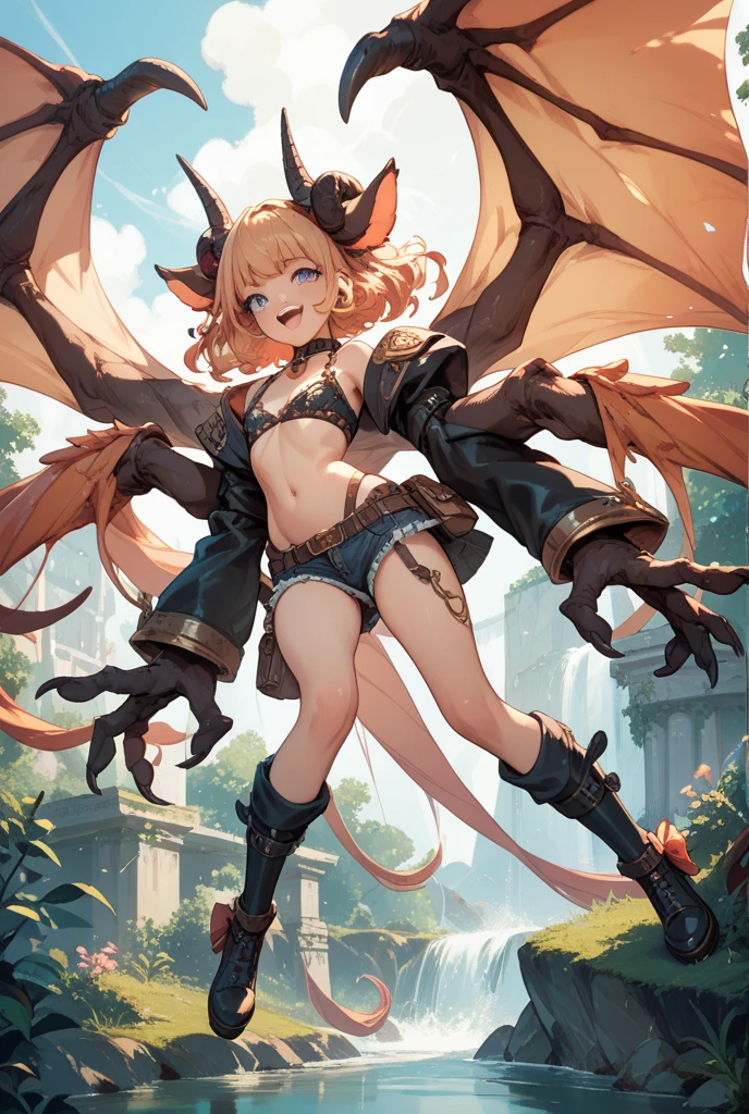 <lora:MH_Shagaru Magala_a1:1>, shagaru magala, extra arms, wings, winged arms, orange eyes, horns, tail,