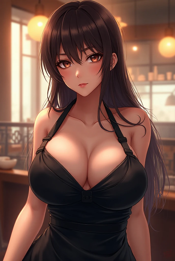 Adult Woman, masterpiece, 1girl, Amazing Cleavage:1.3, thin waist, big ???, Raised ????, medium ??????:1.3,posed cleavage:1.2,solo, open mouth, have a cup of coffee,black hair, red eyes, dress, ???? shoulders, jewelry, collarbone, sidelocks, hairband, earrings, indoors, off shoulder, arms behind back, plant, short hair with long locks, black hairband, sweater dress, off-shoulder sweater, red sweater, big side hair, very long side hair,is rendered in (masterpiece: 1.2, best quality), with (ultra high resolution) and an exquisite (depth of field). This masterpiece is not only visually stunning but also tells, make of cooking some cakes ,in the kitchen,Long dark blonde wavy hair、her thin pubic hair, Puffy ??????、(short flared skirt)、garter stocking、Earring、Medium milk, cute smile face、(Pose to lean forward and emphasize the ?????)、???? ????、high-heels、atlibrary、((Close your arms to your ????? and look up)),(with sparkling eyes and a contagious smile), looking at viewer, 
