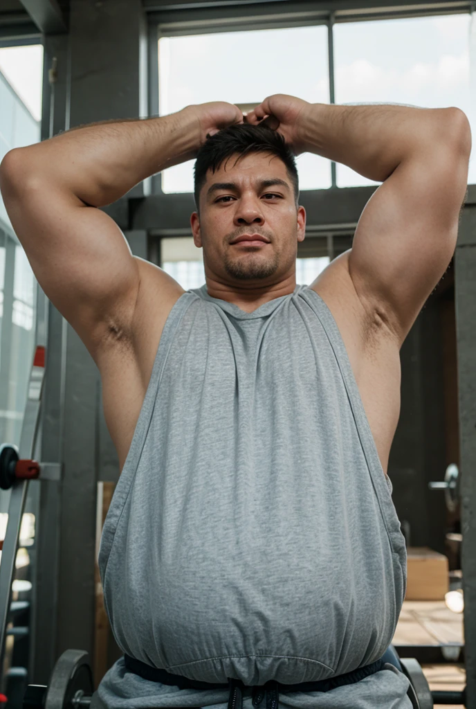 slow shutter, side view, close-up, 25 years old, polynesian man, buff, fighting, industrial, shallow depth of field, naked, tough guy, (flaccid penis:0.5)