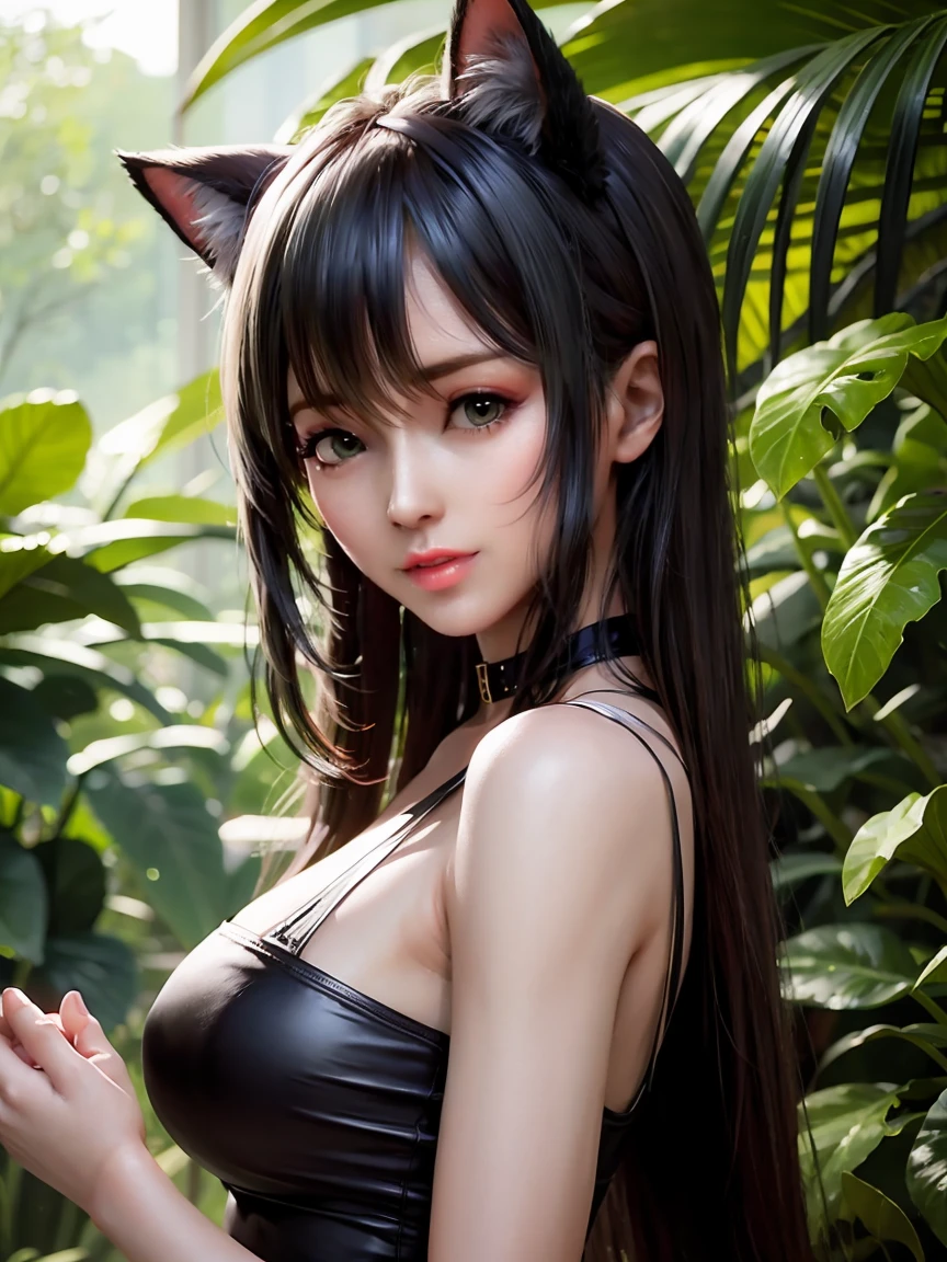 8K, Top Quality, Intricate Details, Ultra Detail, Ultra High Resolution, Masterpiece, close up shot, (full body: 1.1), Slender, Smile, (Makeup: 0.4), (), (Fluffy  Eyes: 1.21), ((bangs)), 1girl, solo, 1 girl, (((red eyes, black hair, bangs, long hair)), ((Tifa,Tifa･lockhart,Final Fantasy 7,FF7,l)), close up shot, , ((tall)), (((fit body))), (((slim face))), sharp face, ((,  , cat ears, cat tail, )) , (detailed face), sharp face, small lips, ( cat poses,), 
 ((,  )), , ((,)), detailed face, detailed , large , ,  ((detail  )), , Narrow Waist, Skinny, tall , 175 cm tall, Muscular, Navel, Exposed Abdomen, Pointed ,, Beautiful girl with accentuated slender abs: 1.4, Six Pack Abs: 1.4,, Perfect Body, detail leg, (( dark background)), black background,