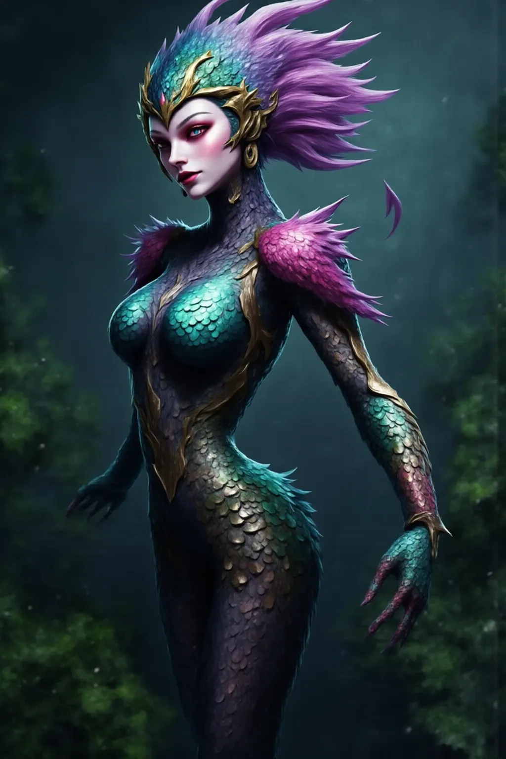 (masterpiece, best quality:1.1), (scales:1.1), 1girl, solo, (shantae:1.1), dark skin, dark-skinned female, long purple ponytail, red genie outfit, purple eyes