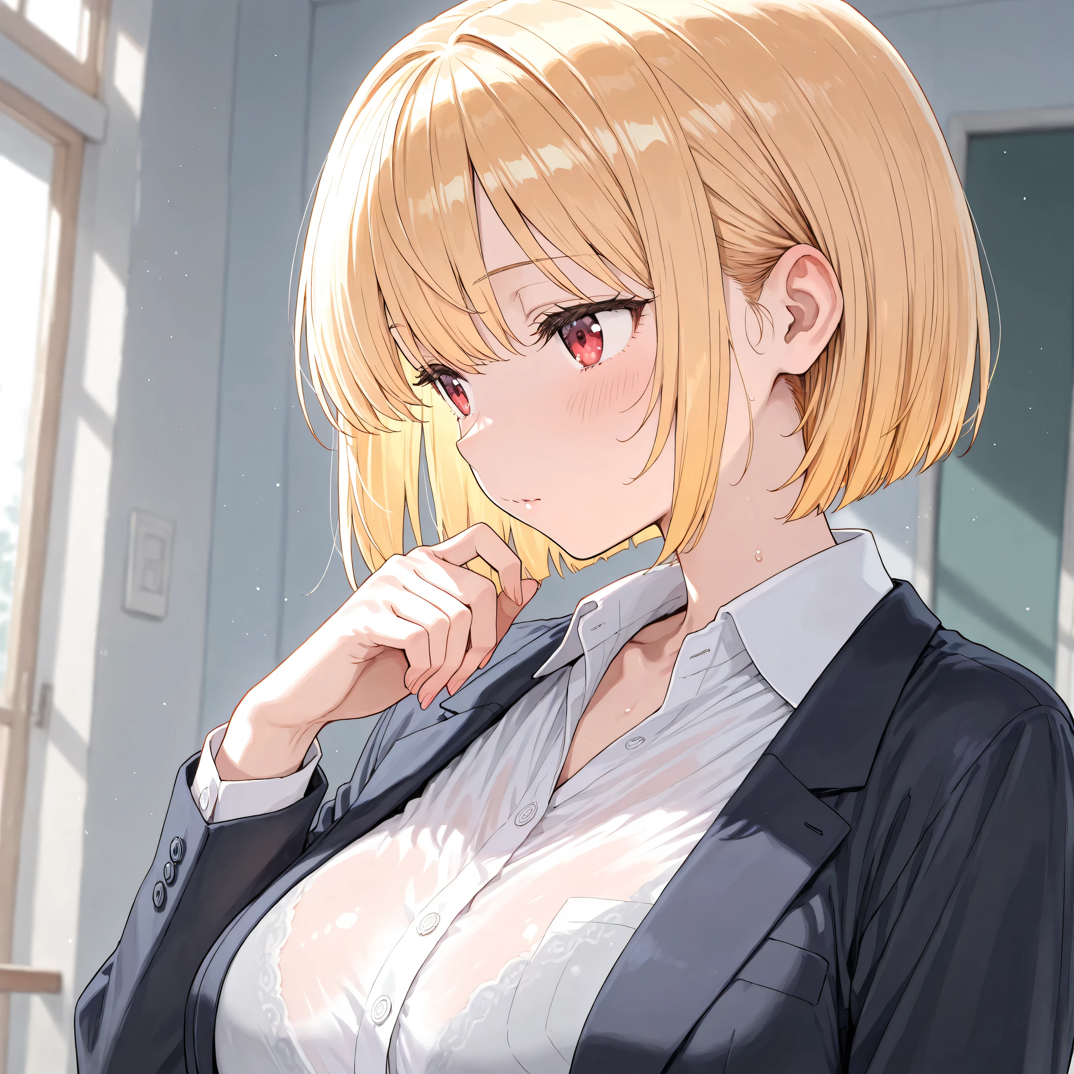 blond hair,short bob hair,