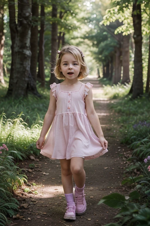 5-year-old girl running on grass，Lollipop in hand，The meadow is full of small flowers of various colors，in style of hayao miyazaki