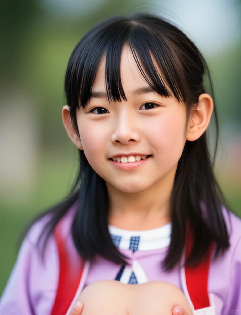 lens: 135mm f1.8, (highest quality),(RAW Photos), (Tabletop:1.1), (beautiful 12 year old japanese girl), Cute face, (Deeply chiseled face:0.7), (freckles:0.4), dappled sunlight, Dramatic lighting, (Japanese School Uniform), (On campus), shy, (Close-up shot:1.2), (smile),, (Sparkling eyes)、(sunlight)