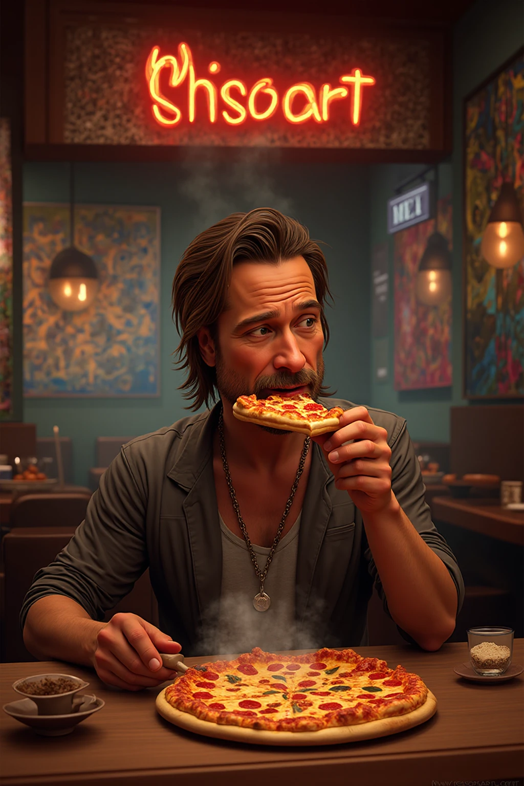 Smoking, drinking, scalding, eating meat with a knife