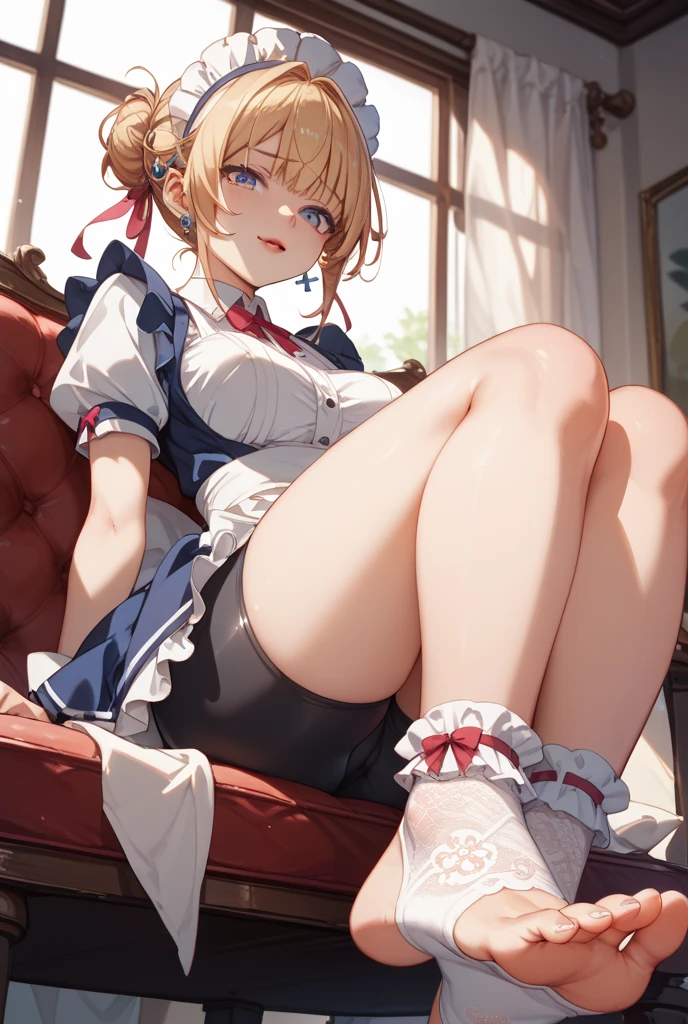 1 girl, absurdres, arm tattoo, bandages, bangs, blonde hair, smiling, yoimiya's clothes, red clothes, kimono, medium breasts, blush, full body, bandage in legs, highres, red socks over knee in one leg and below knee in other, 4k, unreal engine 5 <lora:yoimiya_v10:1>, kkasi <lora:kkasi_v1.0:0.5>