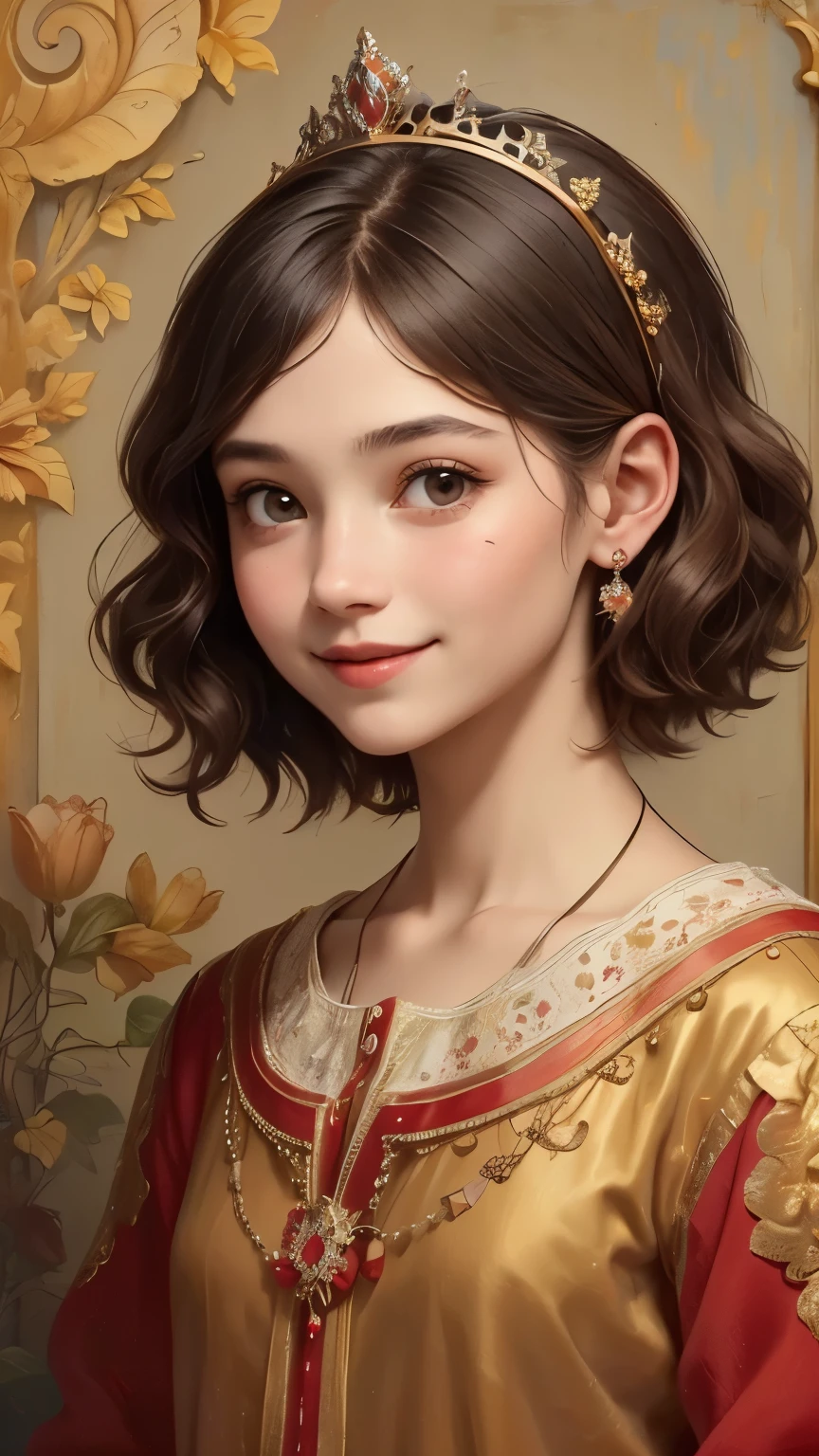 408 ((a princess in the palace)),((18 year old woman)),(short hair),(shortcut),(Neat hair),(Ultra High Definition),(Rembrandt-style painting),(Archaic smile),2025.09.04,((cute))