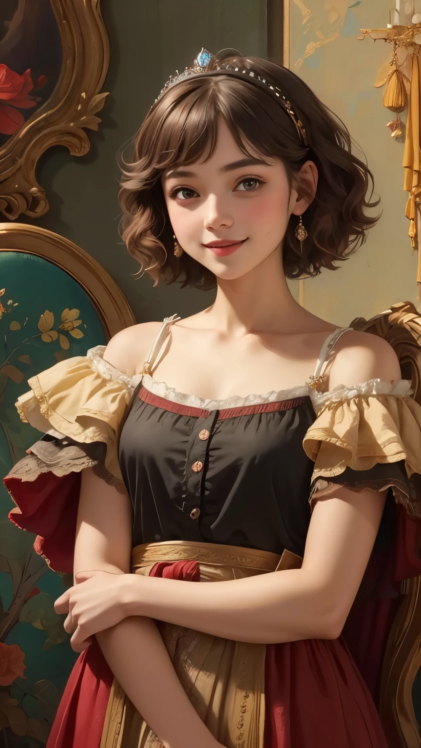 408 ((a princess in the palace)),((18 year old woman)),(short hair),(shortcut),(Neat hair),(Ultra High Definition),(Rembrandt-style painting),(Archaic smile),2025.09.04,((cute))