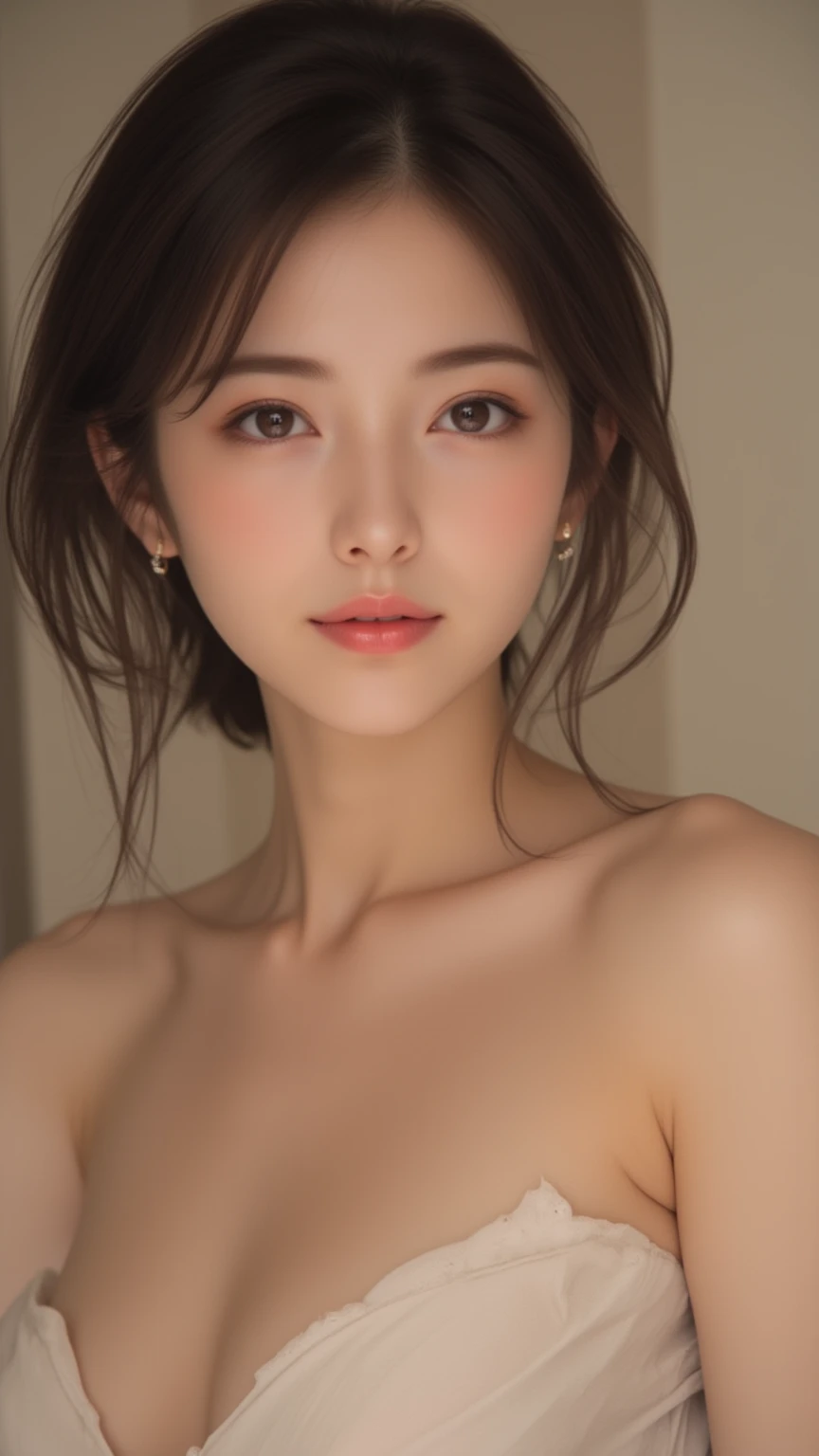 masterpiece, ???? graph, upper body shot profile, 18-year-old attractive ??????、independent、Look forward、Light eye makeup、Brown Hair Color、Hair blowing in the wind、Quality of actress、Shiny, Ultra-realistic faces、smile、Watery eyes、look up、Soothing lighting effects、 Ultra-Realistic Capture、Very detailed、High resolution 16k human skin closeup, Skin texture must be natural、Must be so detailed that pores are visible、skin is healthy、Must be of knitwear tone、Use natural light and color、High quality photos taken by modeling agencies, Exclusive photographer、smile, natural makeup, completely ????, ??????, ????? ???????, showing large sideboob of the ????????????, glamorous body:1.3