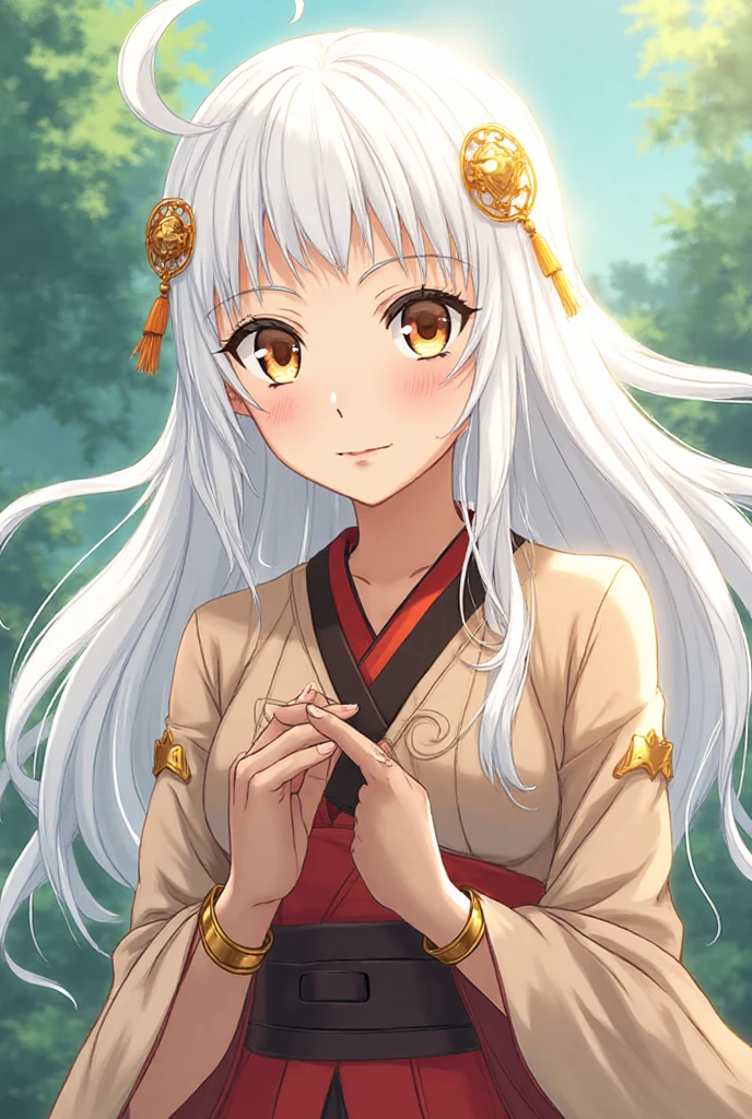 Thousand miles, 1 girl, Bangs, Smile, Solitary, Permanent installation, red and white witch costume, sock, Put your hands behind your back, Red edge ribbon,Reference person（Uesugi Eri Clothing）