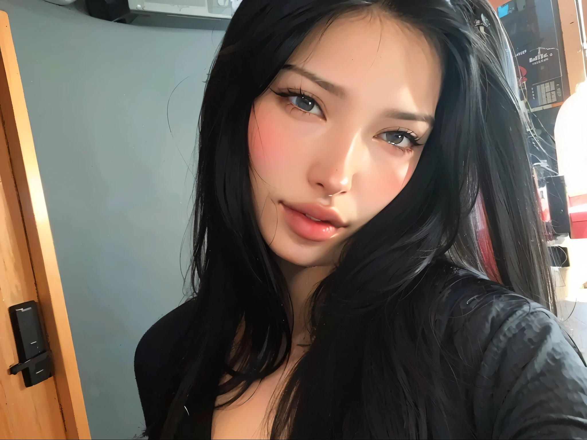 um close up de uma mulher com cabelos longos e um vestido preto, 18 anos de idade, Violeta Myers, 1 6 anos, 22 anos de idade, 21 anos de idade, angelawhite, garota persa de pele clara,  de 19 anos, 23 anos, ela tem cerca de 20 anos, ela tem cerca de 2 0 anos