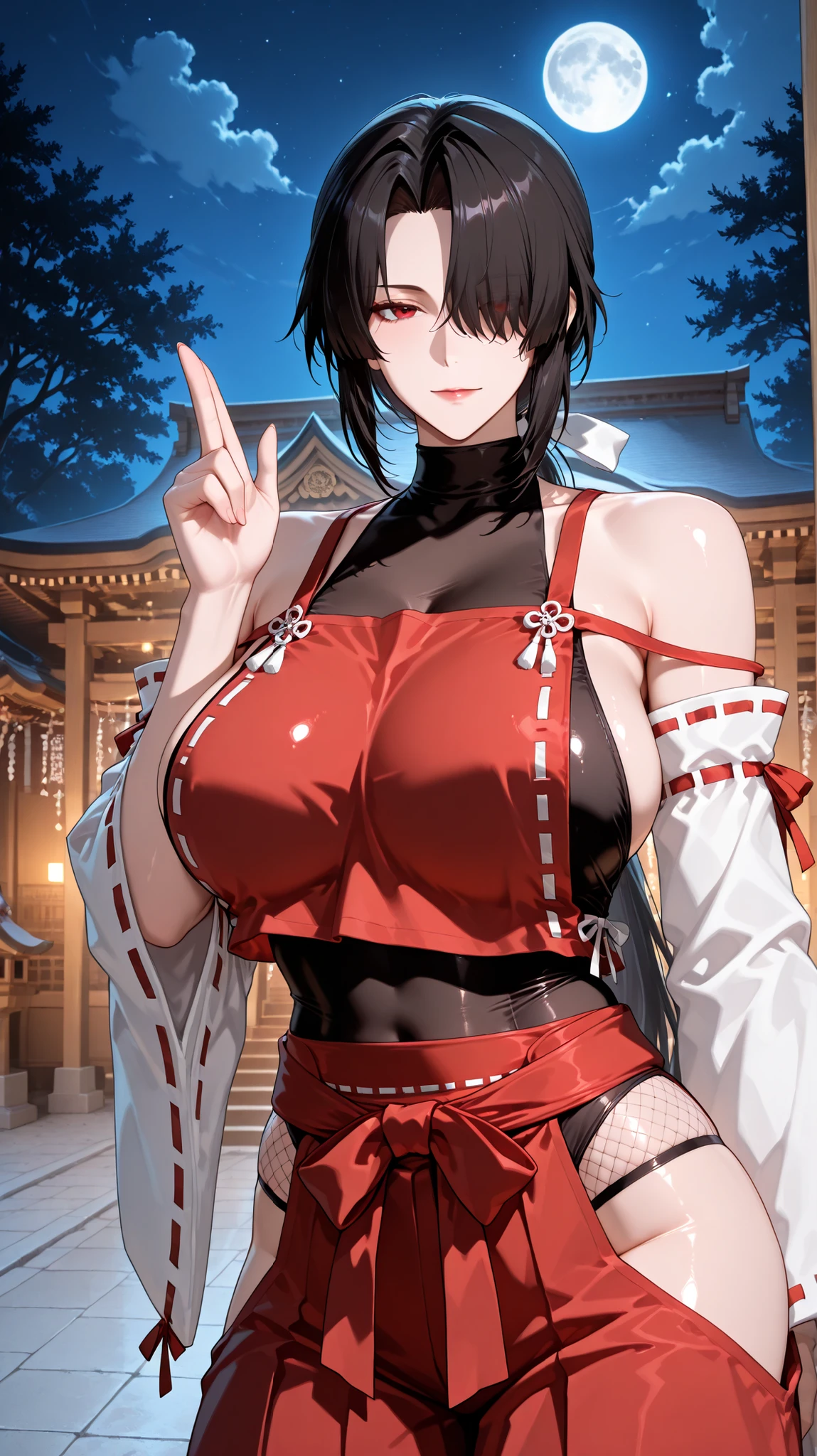 a female samurai, beautiful detailed eyes, beautiful detailed lips, extremely detailed face, long eyelashes,hyper realistic lighting,(super detailed:1.3),((best quality:1.2)),((masterpiece:1.2)),female focus,lonely beauty,(nighttime:1.6),(standing in a medieval European castle town),cowboy shot,cleavage,((red ??????? over ???? ???????:1.125)),topknot,muted dark blue hair:1.1,(white samurai coat),(black samurai pants:1.3),(angry:1.05),(large sleeves),(katana sword on hip:1.06),(torn pants),open jacket,abs,torso scars