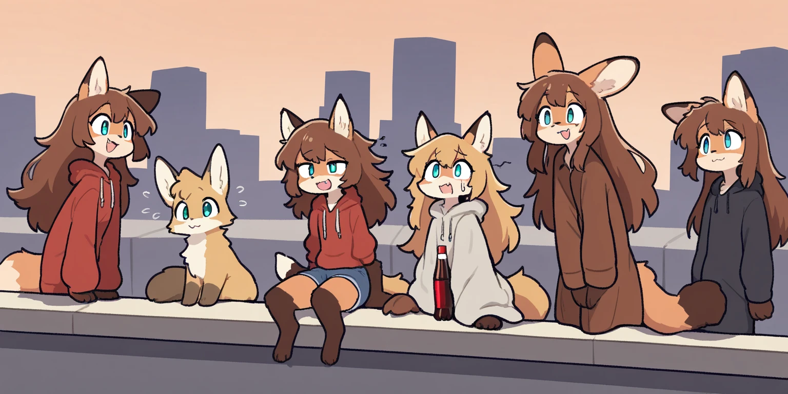 3 girls, fox, wolf, cat, furred dragon, massive breasts, showing everything, detroyed city, outside, no life, armed, blushing, looking at user, stern,any position, fluffy fur, fluffy tail, undersized outfit, prepared, hacking, standing or sitting, rooftop or ground, proper human , massive hips, getting dressed, , hacking, cuddling