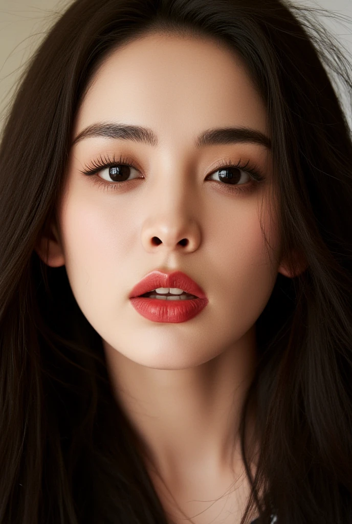 (highest quality、table top、8K、best image quality、Award-winning work)、(one young girl, 14 years old:1.3)、(red eyeshadow:1.2)、perfect makeup、long eyelashes、Ultra-high definition sparkling eyes、Ultra HD Hair、Ultra High Resolution Glossy Lips、Ultra High Resolution Perfect Teeth、Ultra HD cute face、brown hair、(very long straight hair:1.1)、look at me and smile、[clavicle]、accurate 、(close up of face:1.5)、Luxury Love Hotel、(The most atmospheric and warm lighting:1.2)、blurred background、Super high-resolution glossy and moisturized face、Super high resolution glowing skin、most detailed face、Super high resolution detailed faces、ultra high resolution hair、Super high resolution sparkling eyes、Beautiful face drawn in every detail、Super high resolution glossy red lips、((( 1.5)))、((( 1.5)))、(Hair fluttering in the wind 1.5)、China dress
