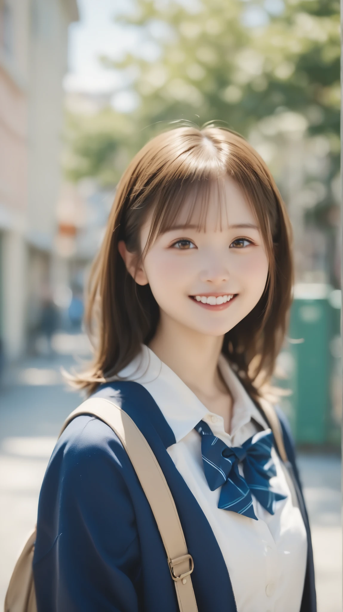 (((Cute Little Girl,  lori, elementary school student:1.5, innocent ))), Upper Body Portrait, brown hair, light brown eyes, innocentな服装, Blurry Background