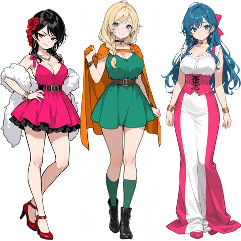 Personaje LoRA３Personas en fila