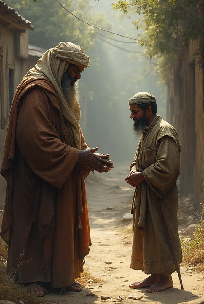 A Muslim master is walking on the road, he saw a beggar begging on the road.
