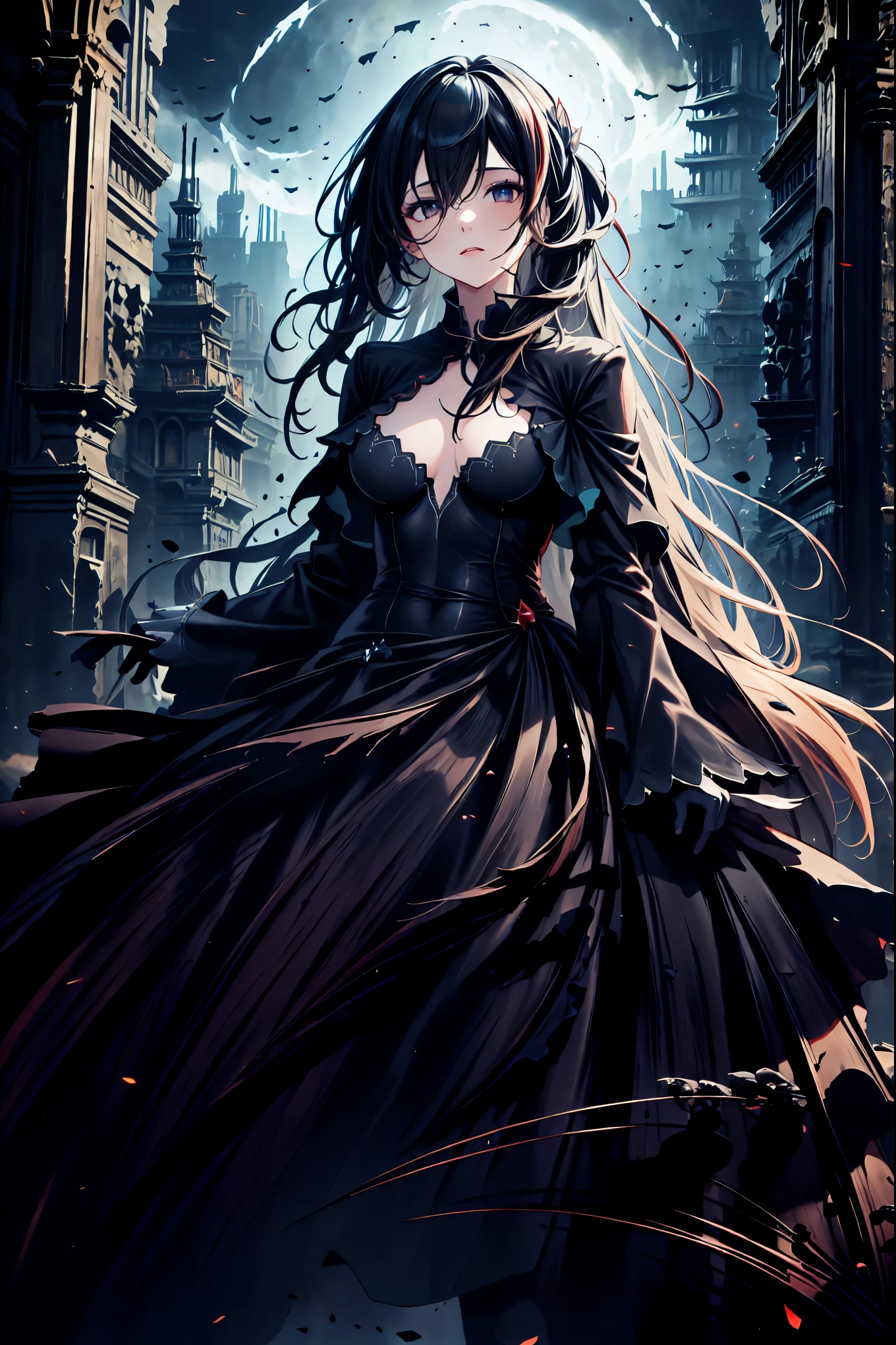 Family of Vampires,Crimson Night、Shadows,Detailed Photorealistic Portraits,inflammation,Delicate texture,realistic composition,Dynamic Perspective,Dark Gothic Atmosphere,Medieval Europe,Ancient City,meteor、空から降り注ぐmeteor、無数のmeteor群,I can see the fangs,1 woman,Heavy Texture,fantastic lighting,Deep Shadows,Dark and Delicate Color Palette,painterly texture,high resolution,4K Digital Art,Realistic Textures,Professional,extreme detail,vivid colors,bokeh