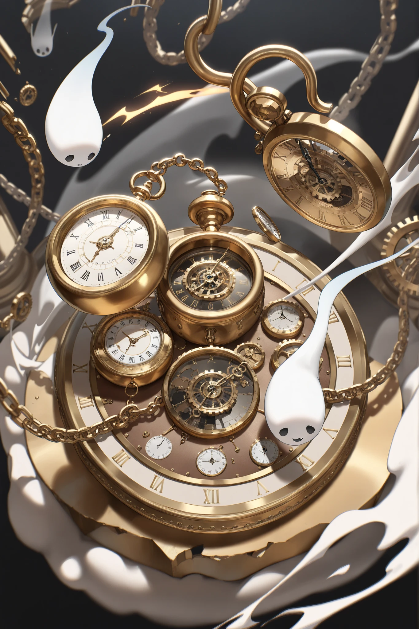 (very detailed:1.2, Masterpiece:1.2, PREMIUM QUALITY:1.2, high resolution on the coast:1.2), pocket watch, broken watch, Steampunk, Mainspring, soul, ghost