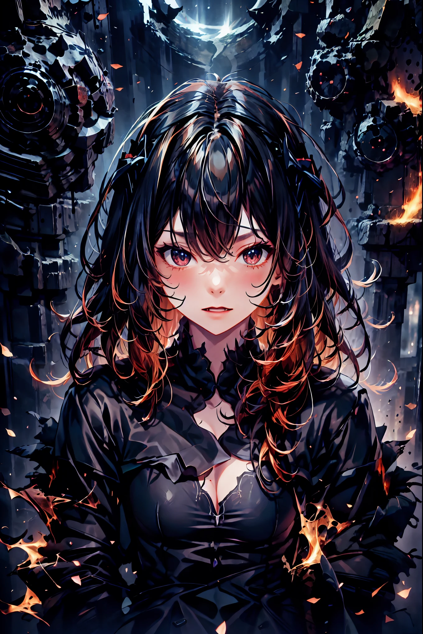 The World of Vampires,Family of Vampires,Crimson Night、Shadows ,Detailed Photorealistic Portraits,bust shot,cowboy shot in a dirty abandoned house,gem,black tiara,pale face,Inflammation,delicate texture,Realistic composition,Dynamic Perspective,Dark Gothic Atmosphere,Medieval Europe, ANCIENT CITY,meteor、空から降り注ぐmeteor、無数のmeteor群,I can see the fangs,1 woman,Heavy texture ,amazing lighting,Deep Shadows ,Using Dark and Delicate Colors,painterly texture,high resolution,4K Digital Art,realistic textures,Professional,EXTREME DETAILS,vivid color,Bokeh