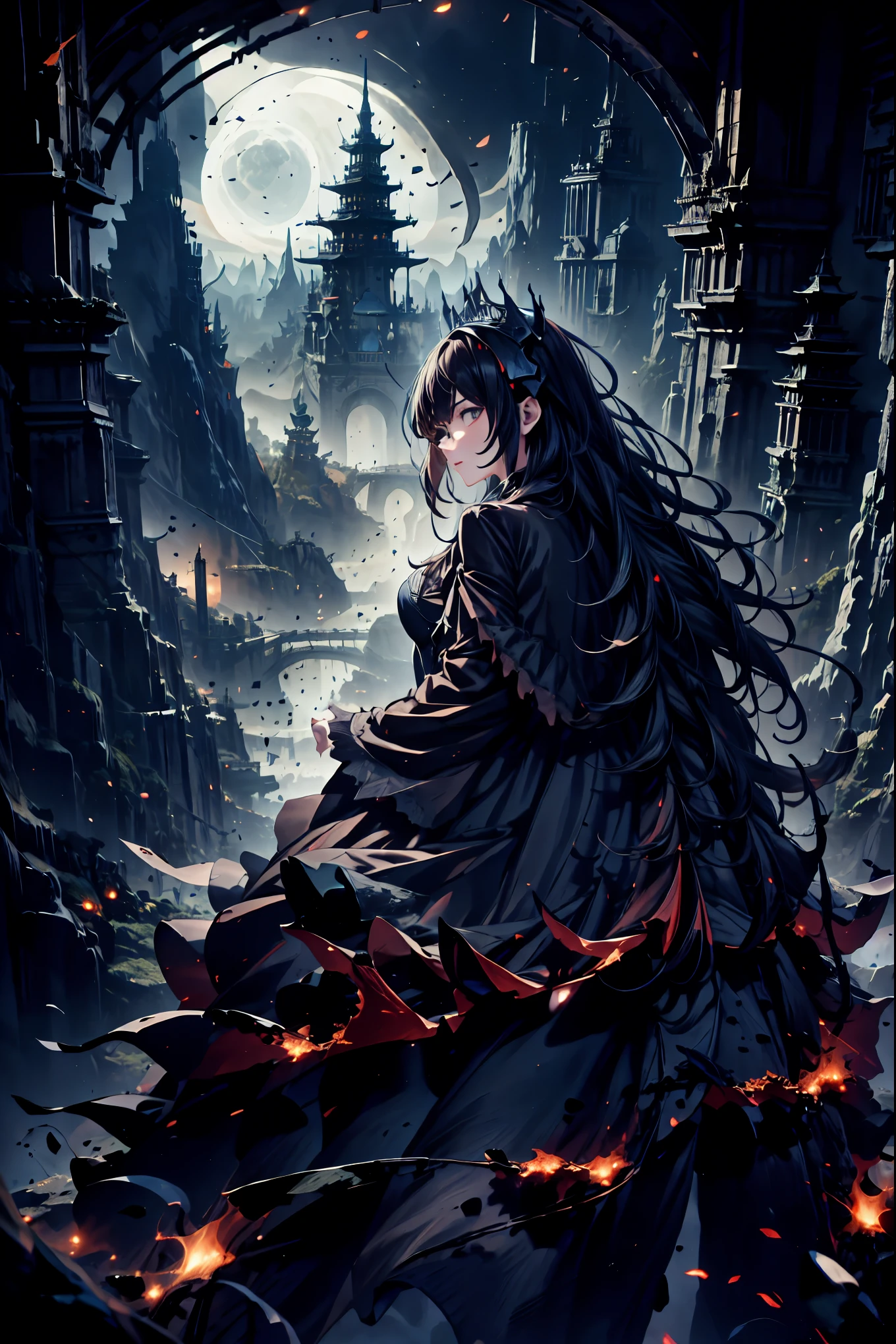 The World of Vampires,Family of Vampires,Crimson Night、Shadows ,Detailed Photorealistic Portraits,bust shot,cowboy shot in a dirty abandoned house,gem,black tiara,pale face,Inflammation,delicate texture,Realistic composition,Dynamic Perspective,Dark Gothic Atmosphere,Medieval Europe, ANCIENT CITY,meteor、空から降り注ぐmeteor、無数のmeteor群,I can see the fangs,1 woman,Heavy texture ,amazing lighting,Deep Shadows ,Using Dark and Delicate Colors,painterly texture,high resolution,4K Digital Art,realistic textures,Professional,EXTREME DETAILS,vivid color,Bokeh