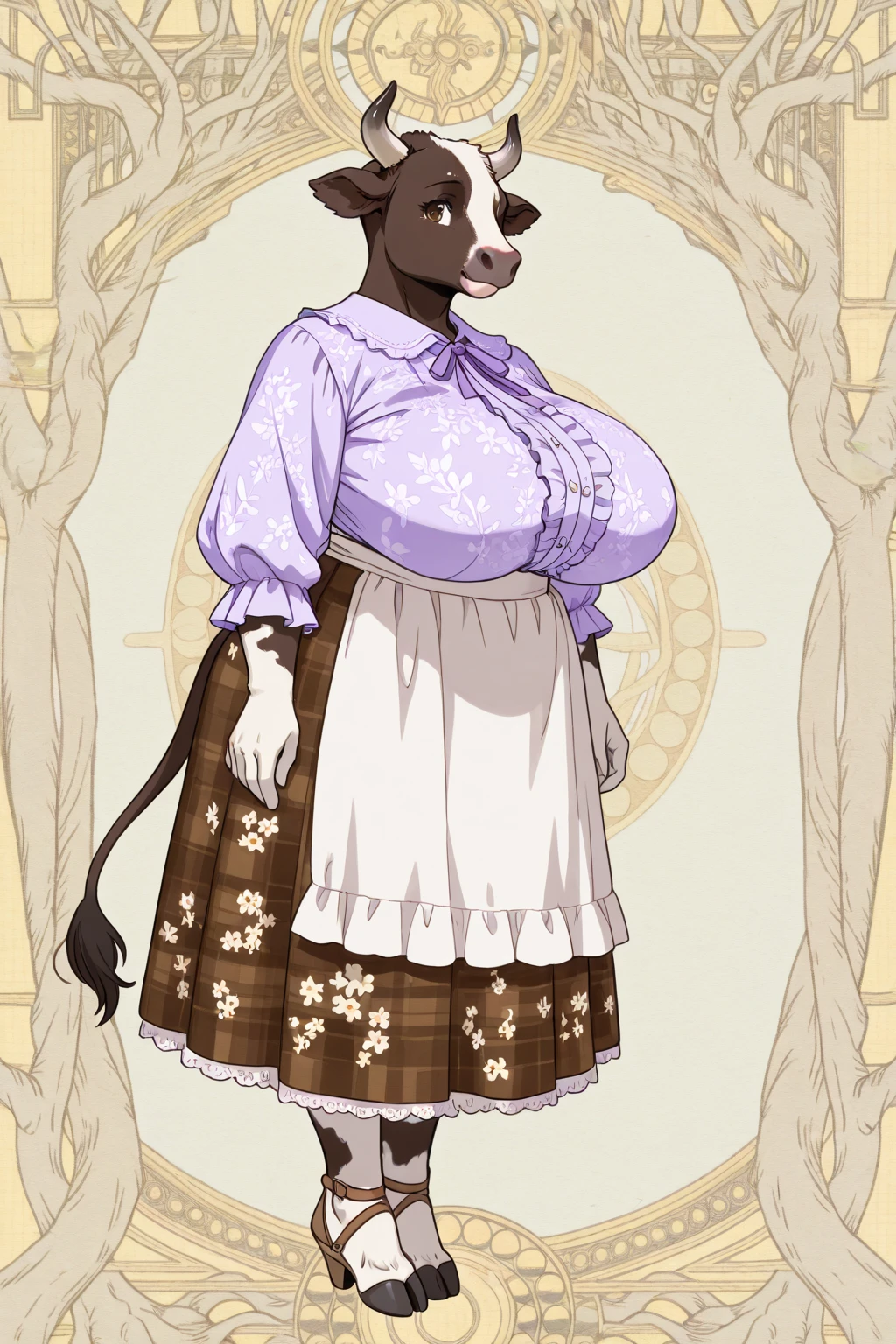 score_9, score_8_up, score_7_up, score_6_up, score_5_up,
detailed eyes, clean eyes,
detailed background, meadow, flowers,
BREAK, 1girl, dark-skinned female, anthro, sheep girl, white fur, sheep ears, white hair, (afro, hair over one eye), purple eyes, thick eyebrows, snout, body fur, furry, (muscular arms:1.4), (chubby), dirndl, german clothes, long dress, aqua dress, puffy short sleeves, collarbone, big breasts, underbust, sheep tail, small tail, flower in hair, standing, smile, chubby