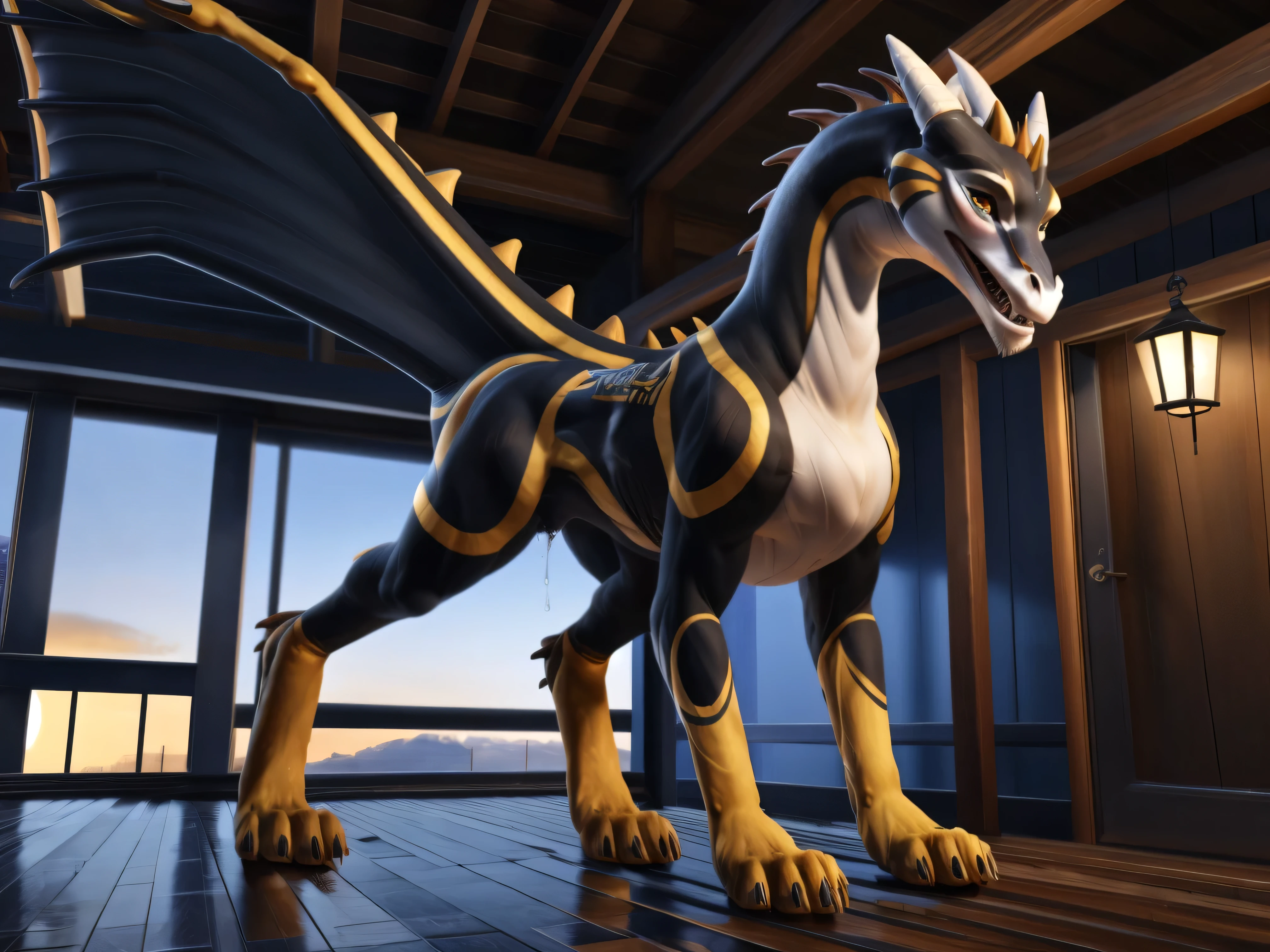 Dragon Booster Beau, female feral solo , highest quality, extremely detailed, 4k, full body, masterpiece, detailed face, perfect genitals, dynamic pose, Beau standing on 4 legs, butt facing to viewer, blushing, wet pussy,  looking at viewer seductive, raised tail, rear pointing at viewer, extreme detailed pussy, wet pussy, dripping wet pussy, realistic, detailed background, night, inside stable, shaded, detailed, hi res, realistic, photography Dragon booster beau, wide Body, wide hips, anatomic correct, golden pussy, muscular Body, wide tights, by isvoc, by alena aenami