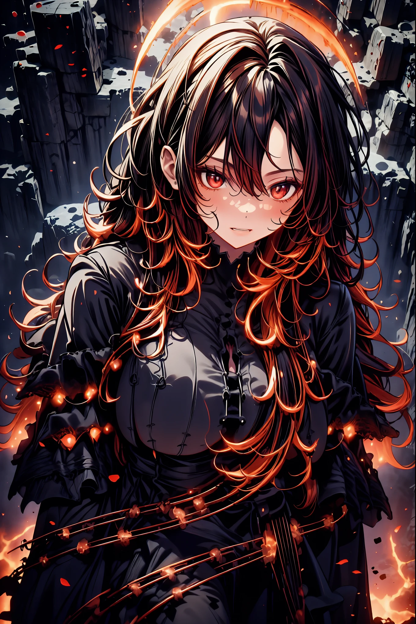 There is only one vampire left alive in this world,Thousand Years of Solitude,Crimson Night、Shadows ,World of Vampires,Family of Vampires,Crimson Night、Shadows ,Detailed Photorealistic Portraits,bust shot,I'm messing with cowboys,gem,black tiara,pale face,Inflammation,delicate texture,Realistic composition,Dynamic Perspective,Dark Gothic Atmosphere,Medieval Europe, ANCIENT CITY,meteor、空から降り注ぐmeteor、無数のmeteor群,I can see the fangs,1 woman,Heavy texture ,amazing lighting,Deep Shadows ,Using Dark and Delicate Colors,painterly texture,high resolution,4K Digital Art,realistic textures,Professional,EXTREME DETAILS,Vivid Color,Bokeh