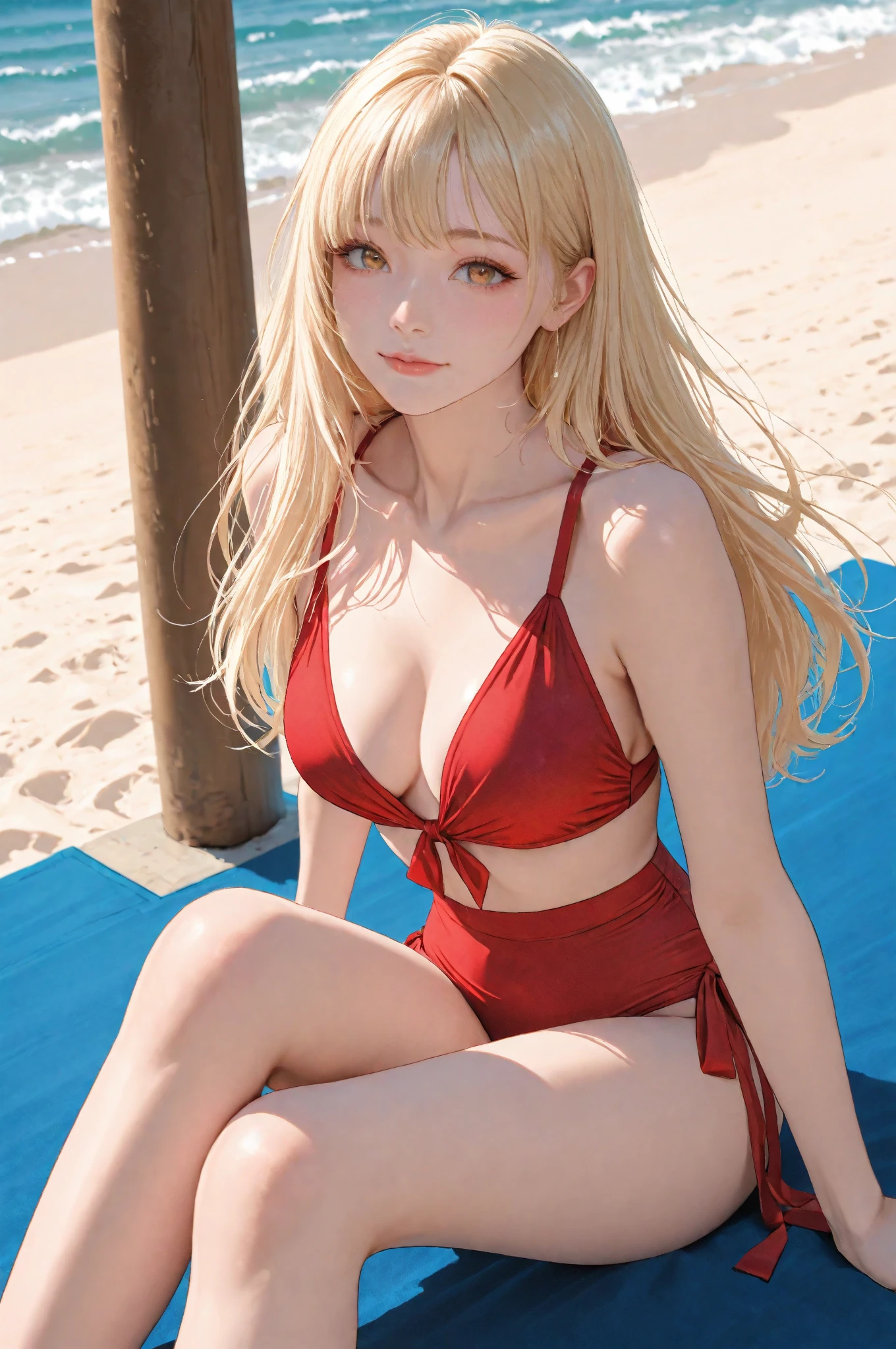 animated cartoon、Blonde girl with red eyes、soio、独奏、?????? with ruffles、pools