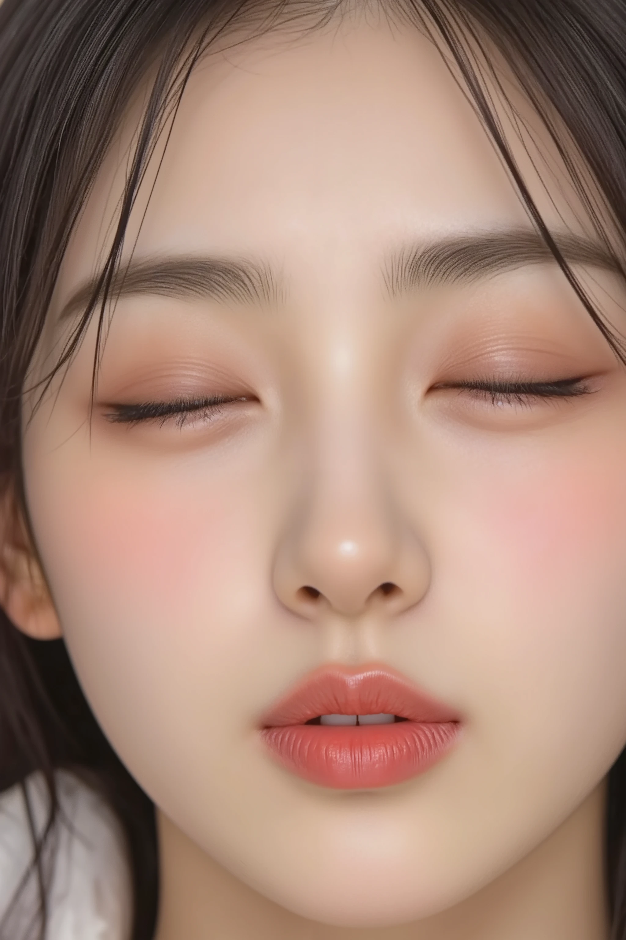 female face close-up,one eye closed, kiss face,High Quality,Realistic,HDR,4K detail,Professional,Bokeh, bright character ,attractive expression,Sexy Poses,Sensual,Glamorous Atmosphere,Oil painting on canvas,Refined Art