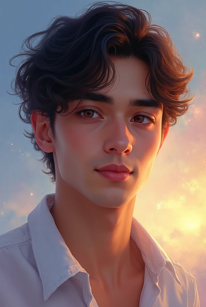 A poetic artistic portrait of a handsome trigueño man, bust view ...