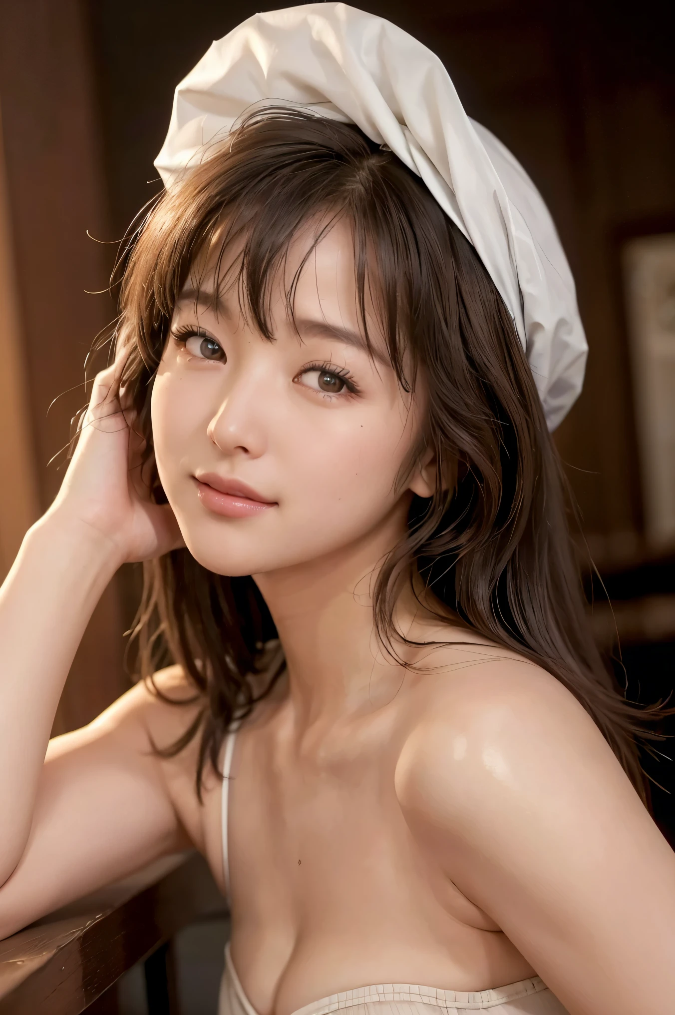 (Highest Quality, High Precision Selection, masterpiece:1.2), detailed display, Describe facial expressions in detail 、 Closeup of one woman's face 、realistic:1.37,(perfect anatomy), beautiful female waitress、（Portrait）、maids who handle poison are wearing clothes、（sexy maid）、face straight ahead、beautiful woman smiling at the camera、（Expression）、（looking at the camera）、beautiful skin,small breasts、（very big eyes）、big eyes,(glowing eyes:1.3)、beautiful skin 、beautiful lips、big eyes,short hair、　,,(The background is inside a coffee shop:1.2)、A beautiful woman who sees a lot of dishes