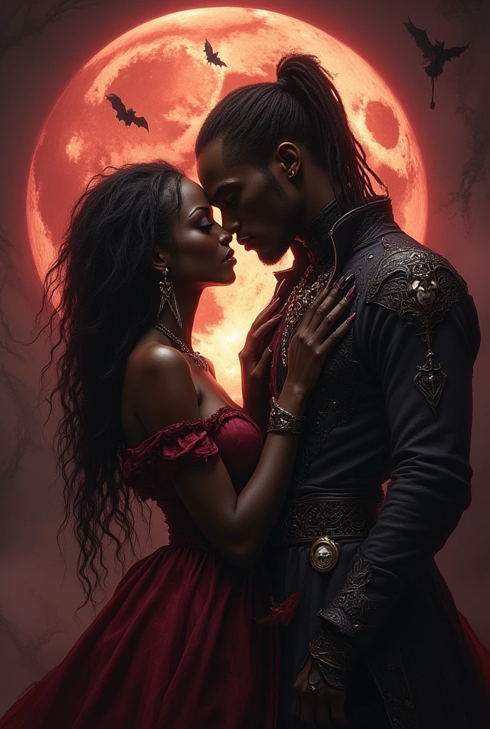 
- Scene: Create an image of two people in love in a setting of mystery and passion.
  
- Woman's Appearance:
  - Resembles Beyoncé
  - Brown skin
  - Long, golden blonde curly hair
  - Confident and  expression
  - Wearing a red dress, elegant and form-fitting
  - Lips painted a deep, intense red

- Man's Appearance:
  - Resembles Severus Snape
  - Pale skin
  - Large nose
  - Black, straight hair falling around his face in a somber manner
  - Serious and intense expression
  - Wearing a black cloak, contrasting with the flames around them

- Atmosphere:
  - Surrounded by flames, creating a mystical and fiery ambiance
  - Soft lighting highlighting their faces, enhancing the sparkle in their eyes
  - Flames adding an element of intensity and mystery to the scene
  - They are close to each other, gazing intensely into each other's eyes, exuding a strong emotional connection
