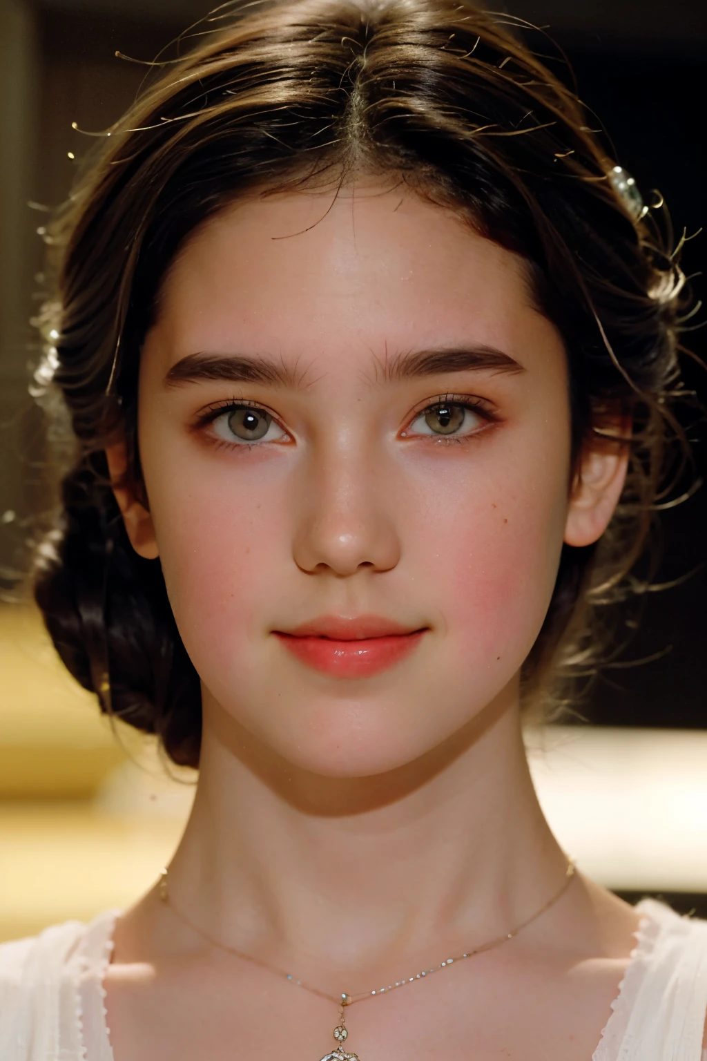 close_up_Portrait, Blame, Ultra-realistic depiction, Soft light falls on her face, full nude、very beautiful girl, At age 15, face showcases delicate and refined features, (Adorable plump round cheeks:1.5), no makeupオーバーザショルダー, delicate and sophisticated facial features, Soft light shines on a girl's face, very beautiful 15 year old girl, graceful smile, HDR, UHD, Realistic, Professional, vivid colors, bokeh, Lighted Studio, Photographer style, Portrait