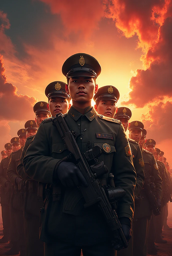  A large number of military women walking in ceremonial uniforms