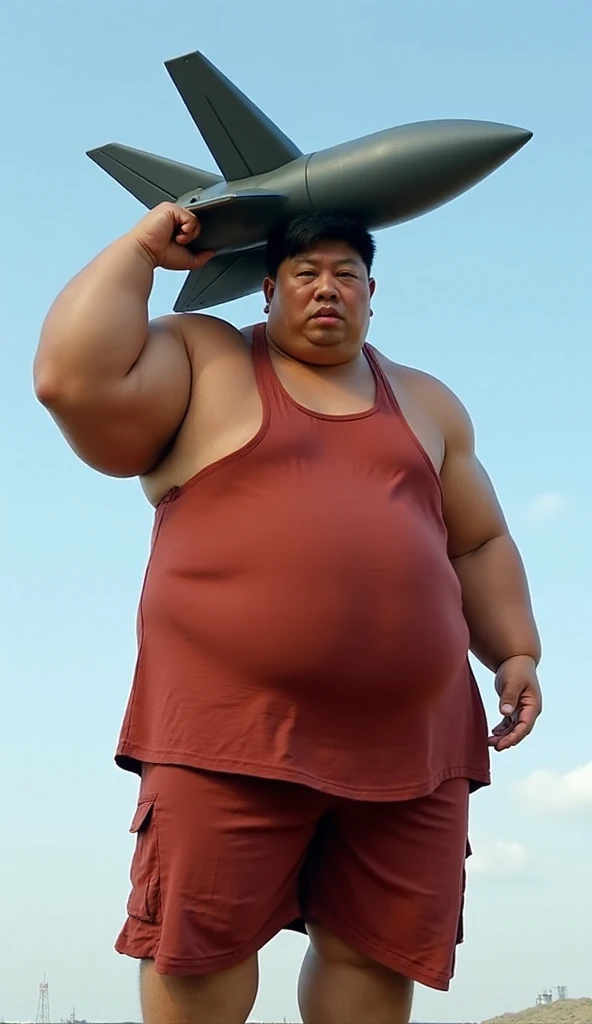 Oriental fat man，nudity，full-body，seaside，Tall and strong --auto