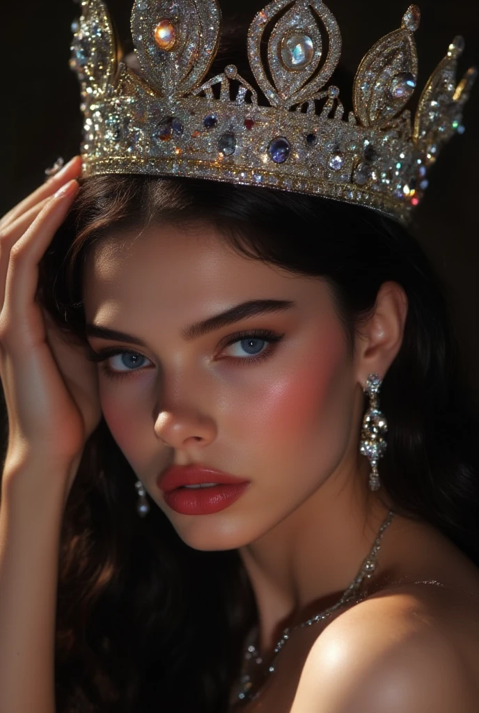 beautiful young queen in cubist style, elegant dress, crown, angular geometric shapes, vibrant colors, dynamic composition, high contrast, sharp edges, fragmented perspective, abstract distortion, masterpiece, (best quality,4k,8k,highres,masterpiece:1.2),ultra-detailed,(realistic,photorealistic,photo-realistic:1.37),studio lighting,professional,vivid colors