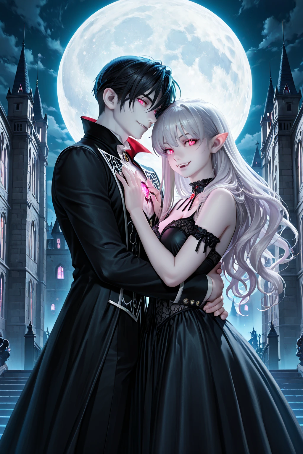 (flat color:1.1),(masterpiece:1.2), best quality, masterpiece, original, black silhouette figures of an incubus man and succubus woman, man, woman, two figures