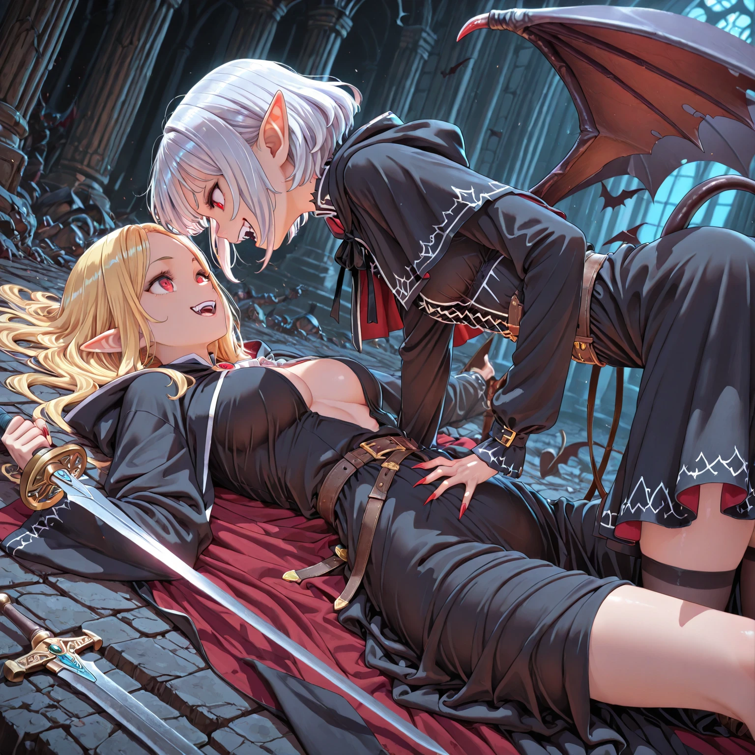 (((((Horror illustration))))), ((fantasy illustrations)), (((masuter piece))), ((dynamic ungle))、((eyes glowing red))、 ((Many monsters))), (Spirits)、(Monsters walking side by side at night)), (((Detailed background)))、(((Best Quality))), (((Best Illustration)))、 (((Best Shadow))), (((Very delicate and beautiful)))、 (Back Light)、((Extremely delicate and beautiful)), (((a dark night)))、 ((Wind)), (Moonlight), (((Mature female vampires)))、 Mature female vampires、Mature succubus、 with large wings like a bat,,,,,,,,,,,,,,,,,,,,,,,,,,,,,,,,,,,,,,,,,,,,,,,,,,,,,,,,,,,,,,,,,,,,,,,,,,,,,,,,,,,,,,,,,,,,,,,,,,,,,,,,,,,,,,,,,,,,,,,,,,,,,,,,,,,,,,,,,,,,,,,,,,,,,,,,,,,,,,,,,,,,,,,,,,,,,,,,,,,,,,,,,,,,,,,,,,,,,,,,,,,,,,,,,,,,,,,,,,,,,,,,,,,,,,,,,,,,,,,,,,,,,,,,,,,,,,,,,,,,,,,,,,,,,,,,,,,,,,,,,,,,,,,,,,,,,,,,,,,,,,,,,,,,,,,,,,,,,,,,,,,,,,,,,,,,,,,,,,,,,,,,,,,,,,,,,,,、(Black nails)、(long claws)、(Slender face)、 ???????????, (((Fangs grow))), (((((Sit on a man's ???,,,Kick a man,,,,,,,Kick a man,,,,,,,,,Kick a man,,,,,,,,,,,,,Stomping a man,,,,,,,,,,,,,,,Stomping a man,,,,,,,,Riding on a man,,,,,,,,,Riding on a man,,,,,,,,,,Muscular and healthy human male,,,,,,,,Two female vampires sandwich a man,,,,,,,,,,,,,,,))))),red eyes、 ((((One person is lying on his back、The opponent layers his body on top of it、?????????、French Kissing))))、 ((a blond)), (Shiny hair), (((Jewelry Pearl Red Eyes)))、 (finely detail)、 (((scornful eyes))),???????????、 (((Moonlight))), Abundant bloom, (((Four seasons fold々The beauty of)))、 (dead wood)、(Withered flowers})、seductiv、Mature female vampires、、、、、、、、、She wears black transparent suspender stockings and black high heels。Femme and move、((((???????? ??????????? gaze、Entice your audience、Look at your audience with contempt))))。???? lip。offcial art。8K Wallpaper Multiple Mature Female Vampires、the kiss、cuddling、hand on the ???????、fine panties、Beautiful exposure 、pointed ??????、beutiful ??????、二重まぶた、???? body、Full ?????、Moisturized skin、((((????、toppless))))、Strapless、Pose ?????????、a bed、Slender Leg、open one's legs、thin-waist