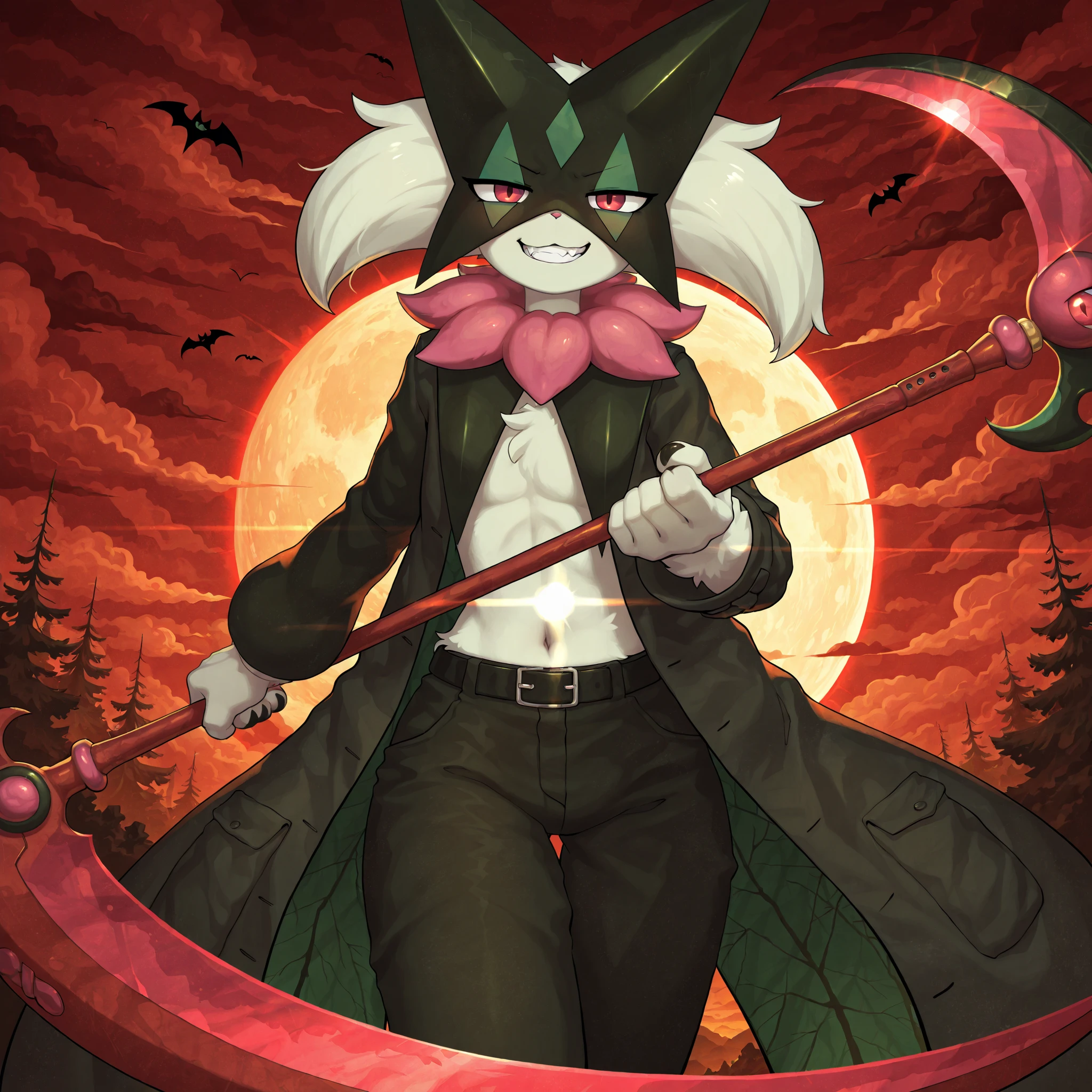 (masterpiece), realistic, UHD ,8k，palkatress, anthro, solo, ambiguous gender, standing, forest, detailed background, mouth covered, by darkgem, by wkar, by teranen,